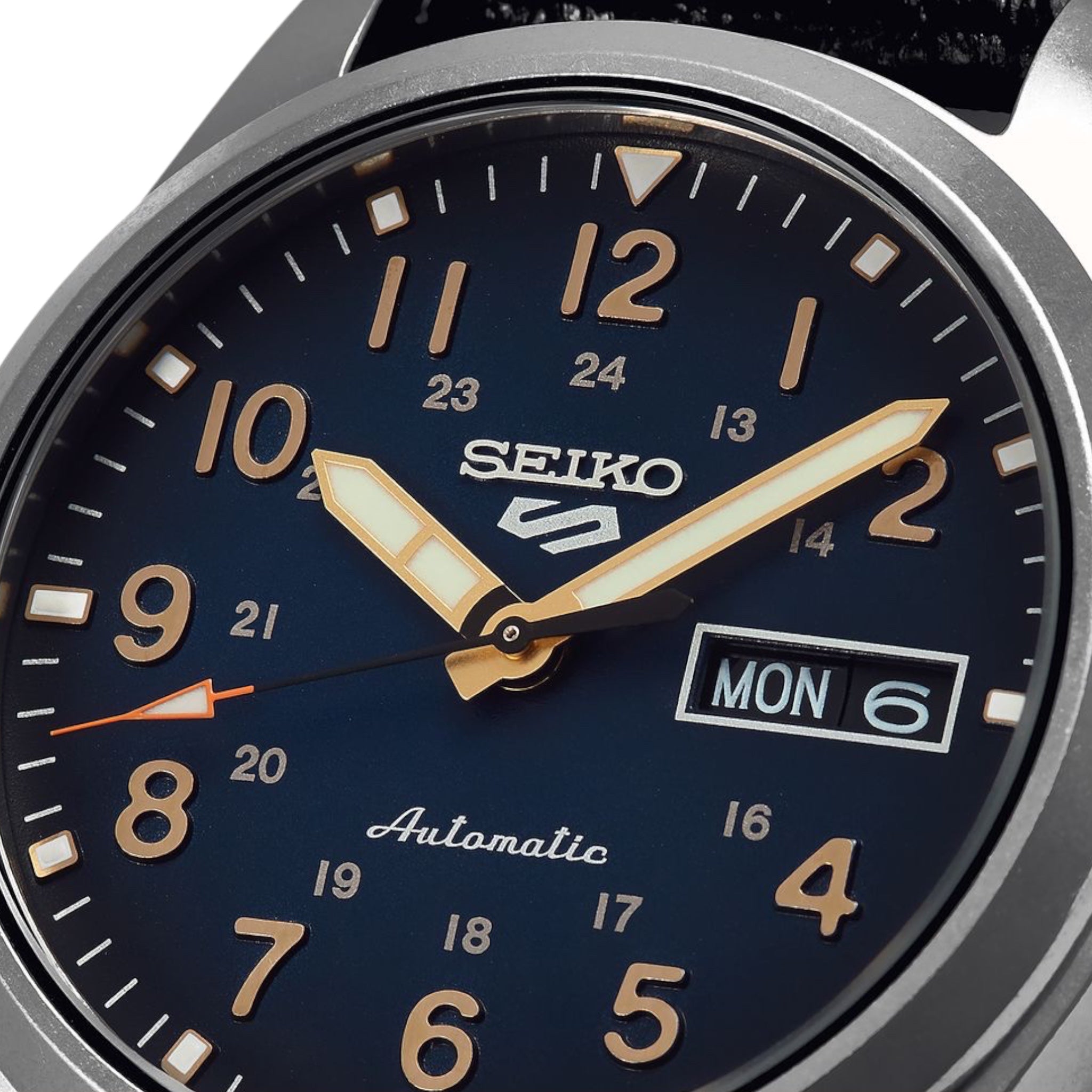 Montre Automatique Homme Seiko 5 Sports SRPG39K1 Field Bleu Bracelet Cuir