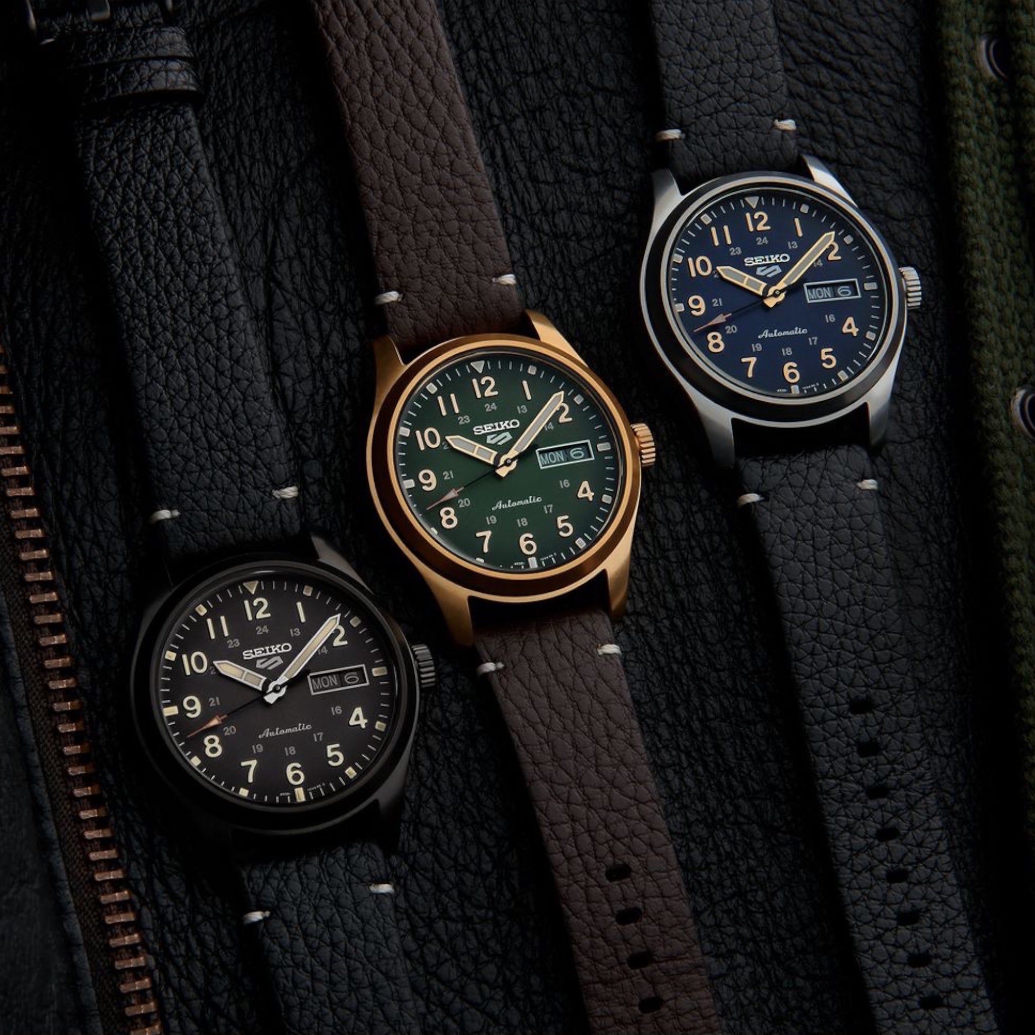 Montre Automatique Homme Seiko 5 Sports SRPG39K1 Field Bleu Bracelet Cuir