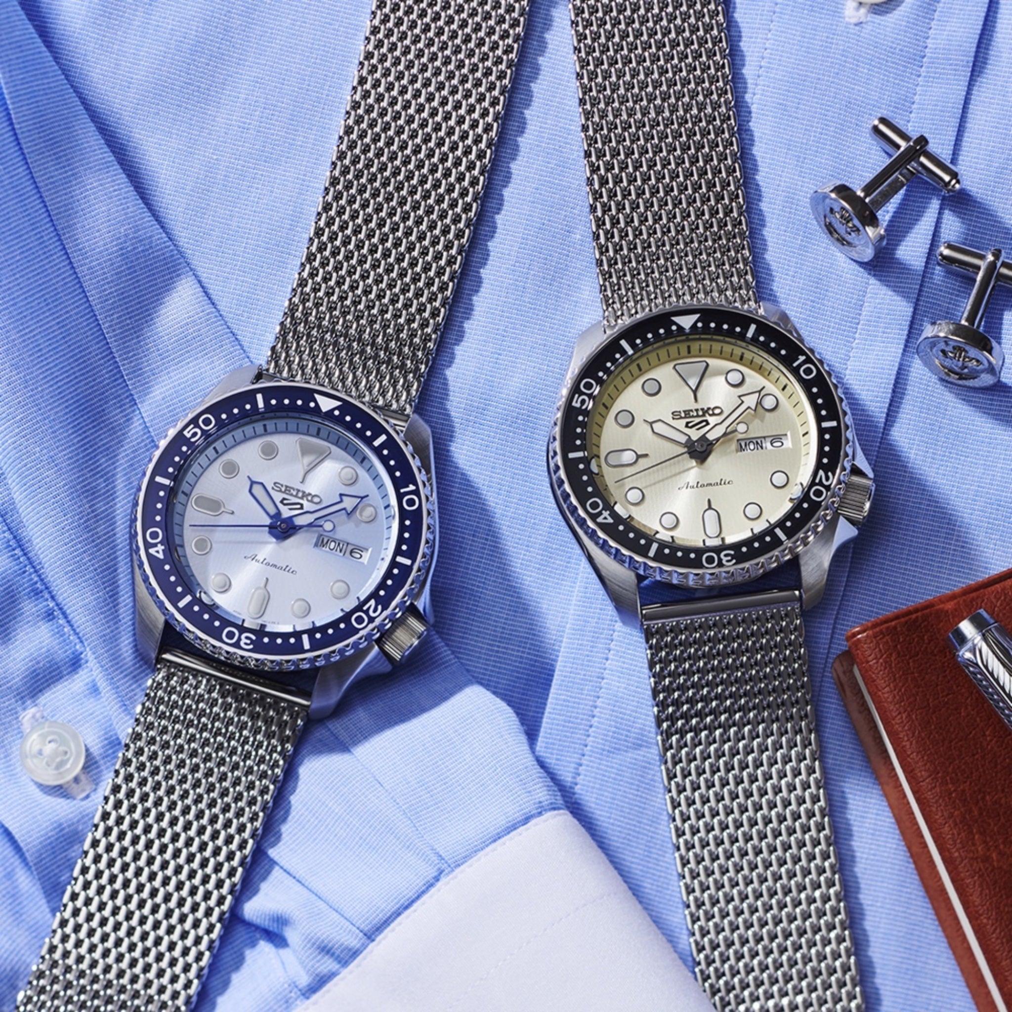 Montre Automatique Homme Seiko 5 Sports SRPE77K1 Bleu Bracelet Maille Acier