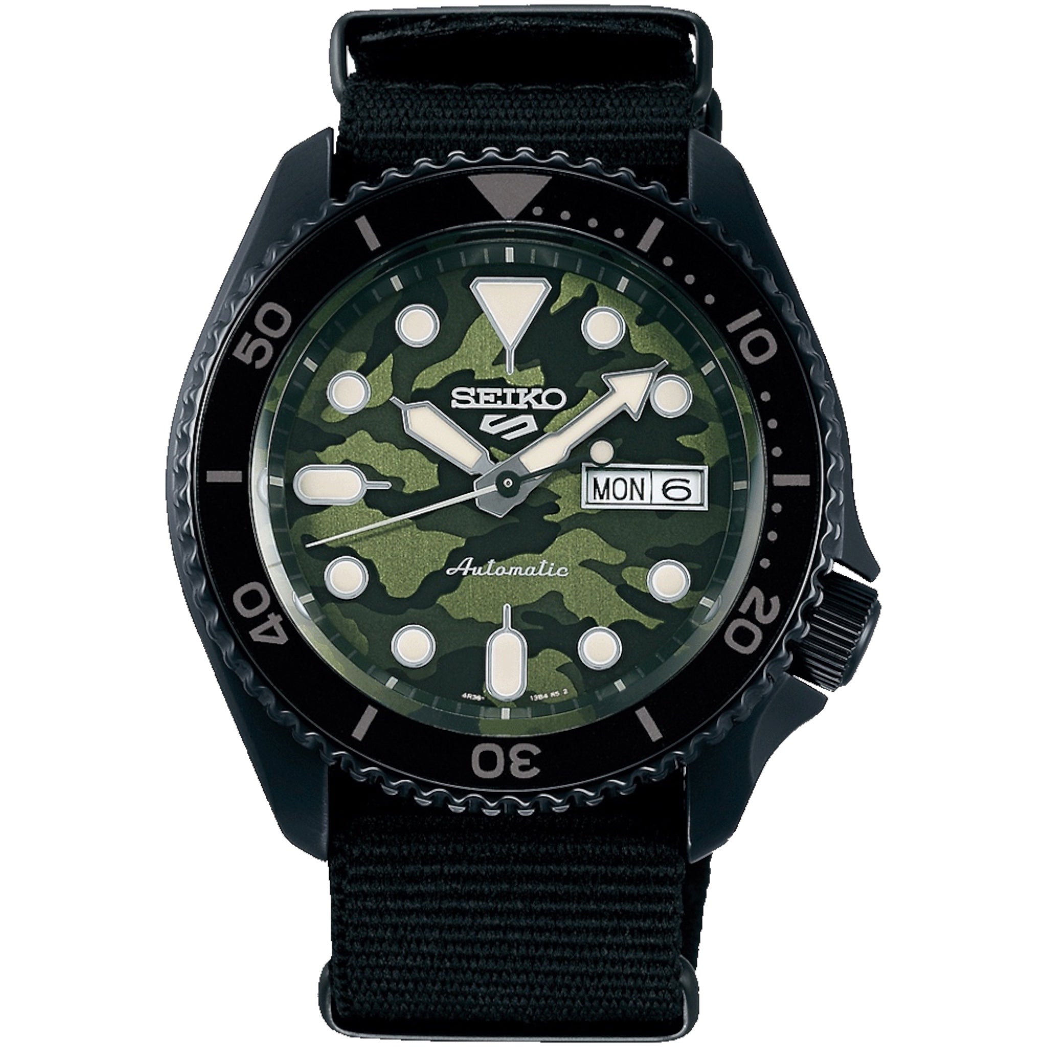 Montre Automatique Homme Seiko 5 Sports SRPJ37K1 Street Noir Camouflage Bracelet Nylon NATO