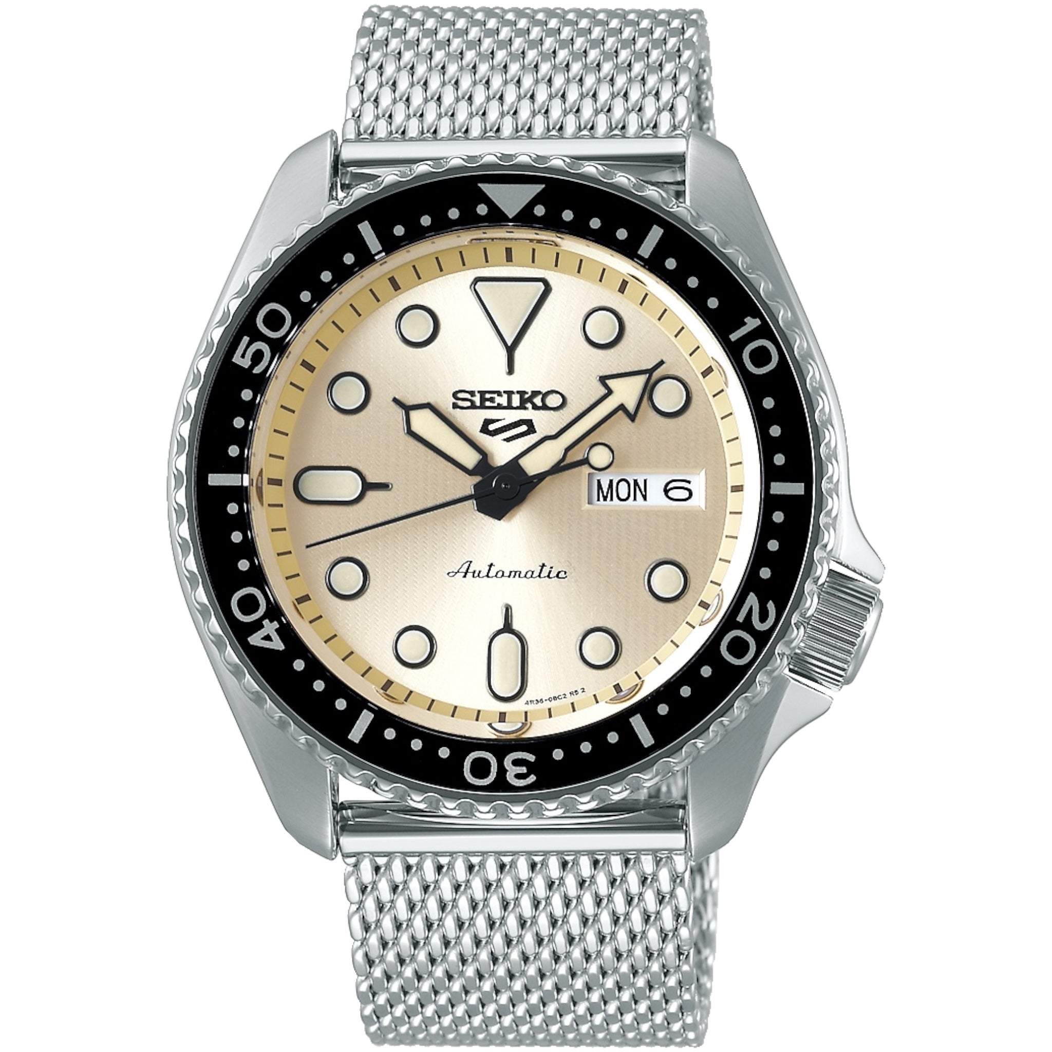 Montre Automatique Homme Seiko 5 Sports SRPE75K1 Champagne Bracelet Maille Acier