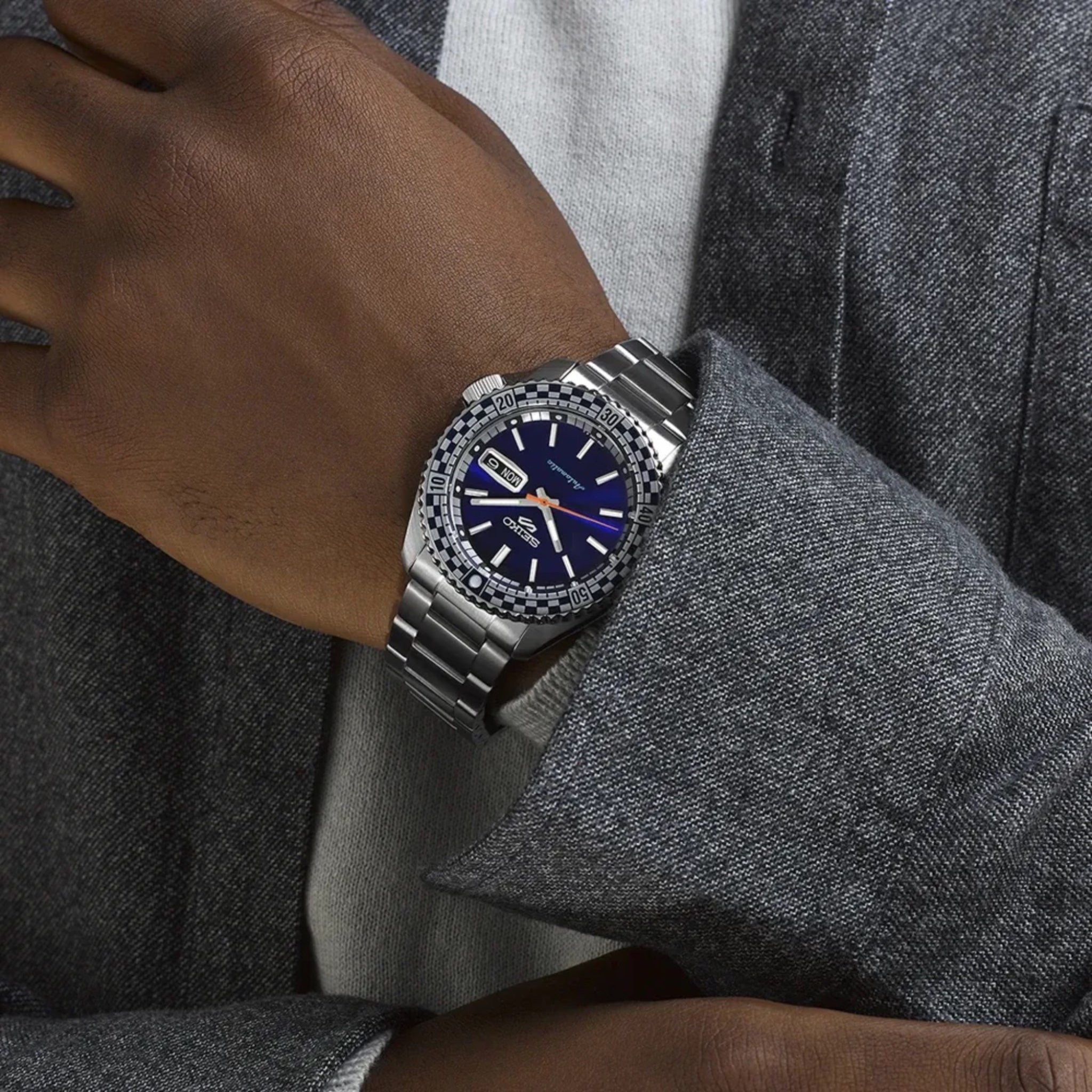 Montre Automatique Homme Seiko 5 Sports SRPK65K1 Édition Spéciale Checker Flag Bleu