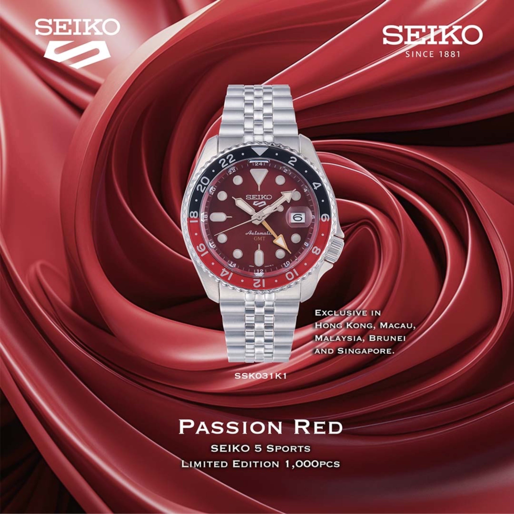 Seiko 5 Sports GMT SSK031K1 Limited Edition Passion Red Herren-Automatikuhr