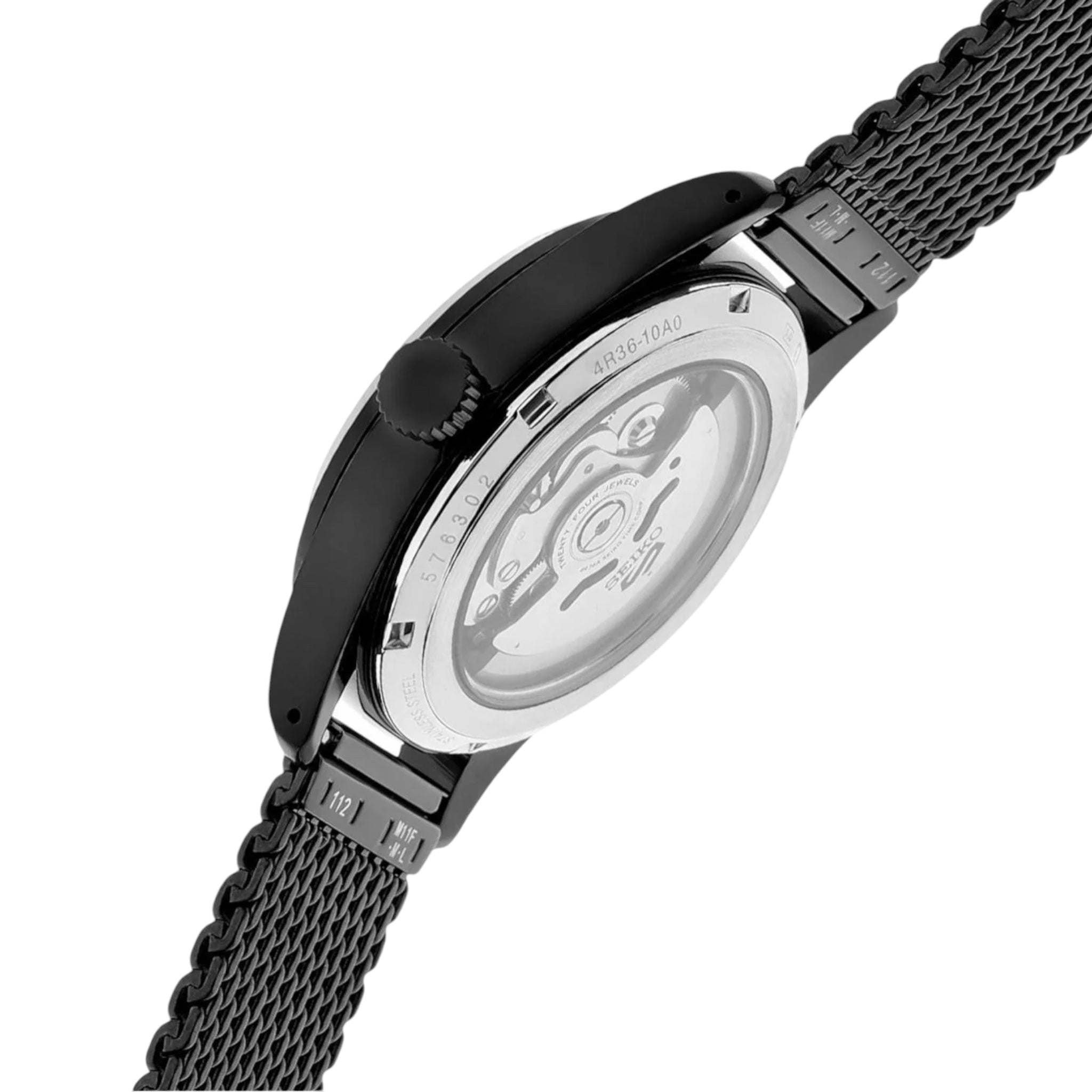 Montre Automatique Homme Seiko 5 Sports SRPH25K1 Flieger Noir Bracelet Maille Acier