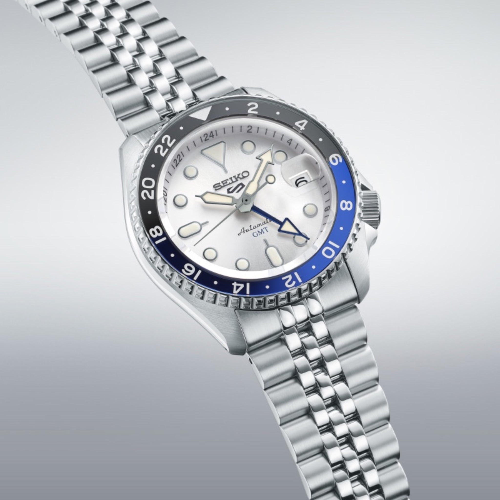 Seiko 5 Sports GMT SSK033K1 Weiße Herren-Automatikuhr mit Stahlarmband