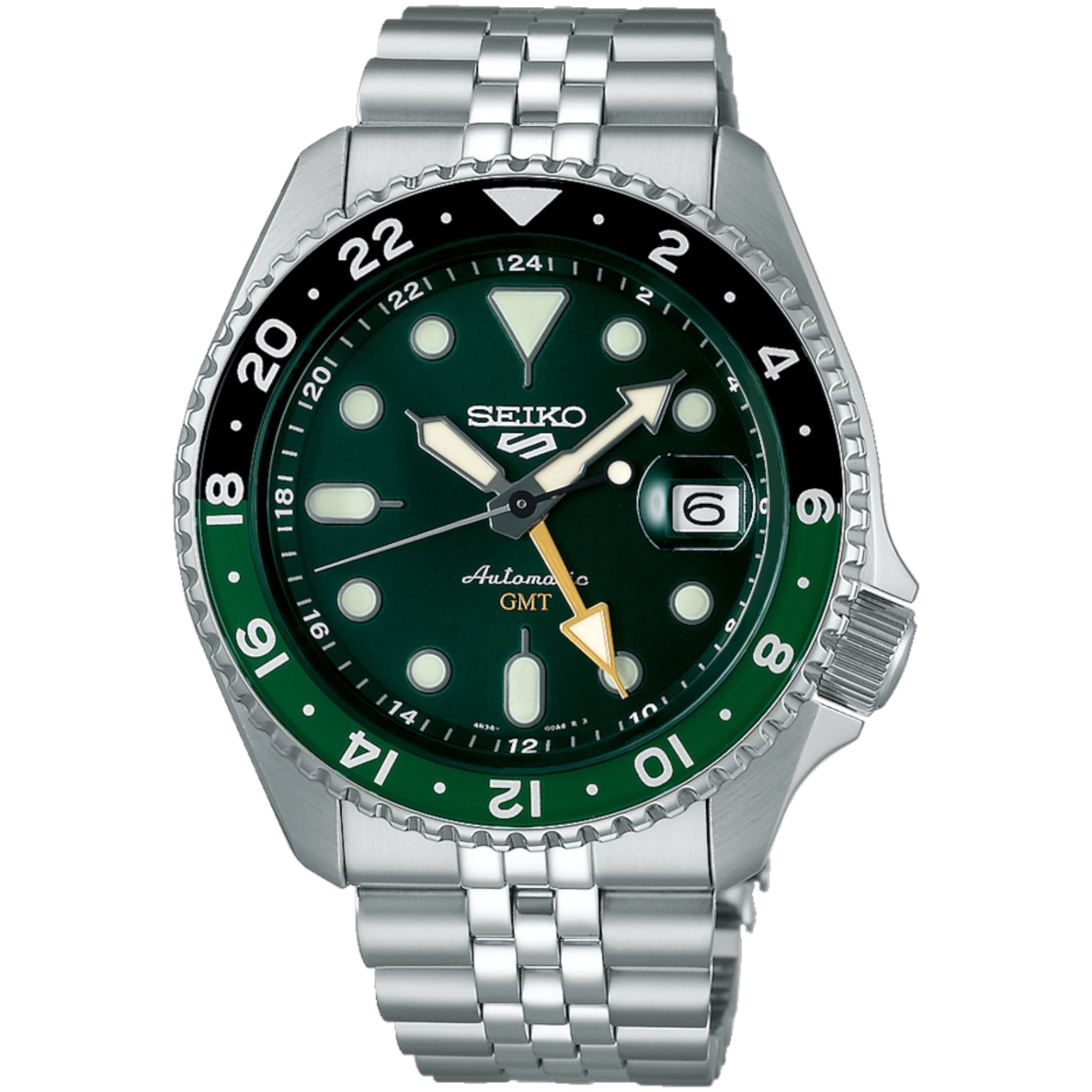 Seiko 5 Sports GMT SSK035K1 Grüne Herren-Automatikuhr mit Stahlarmband