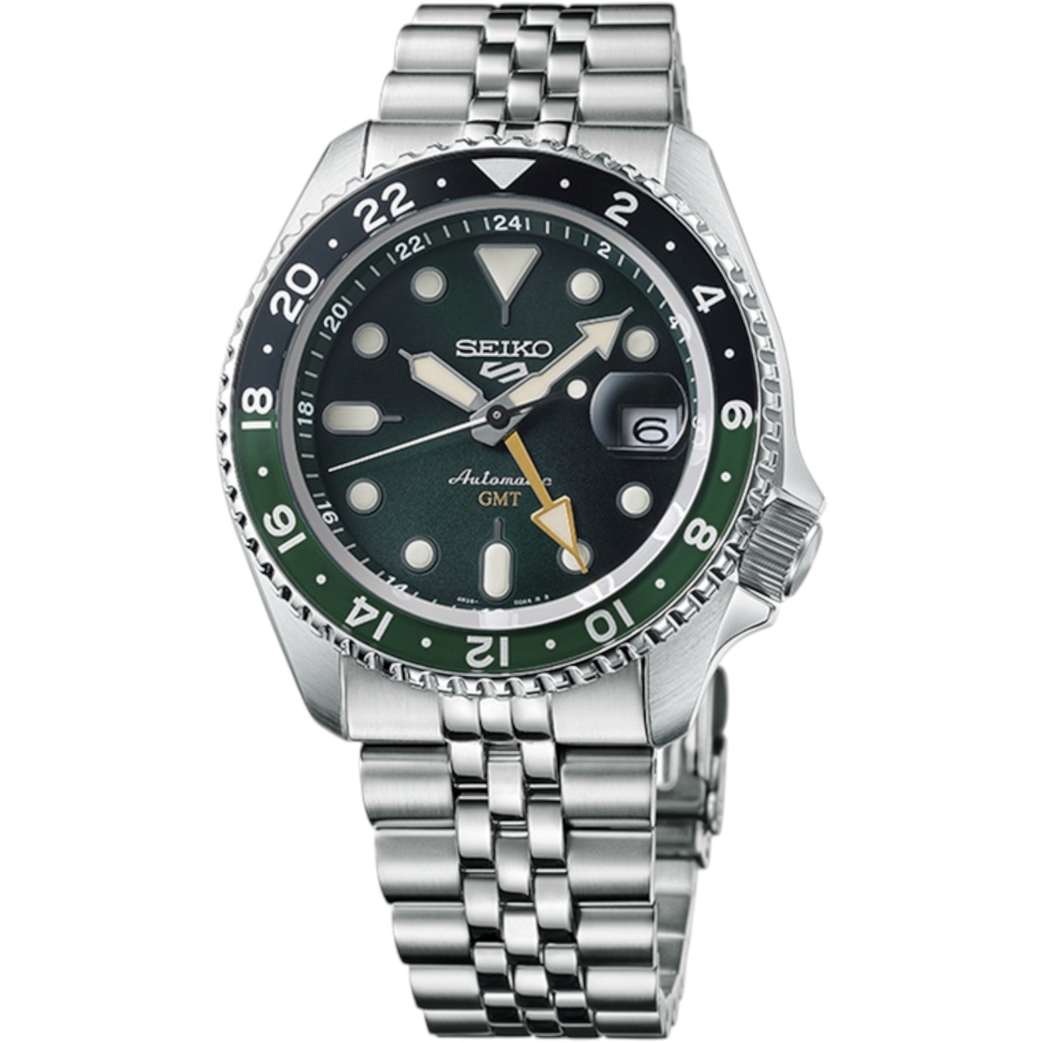 Seiko 5 Sports GMT SSK035K1 Grüne Herren-Automatikuhr mit Stahlarmband