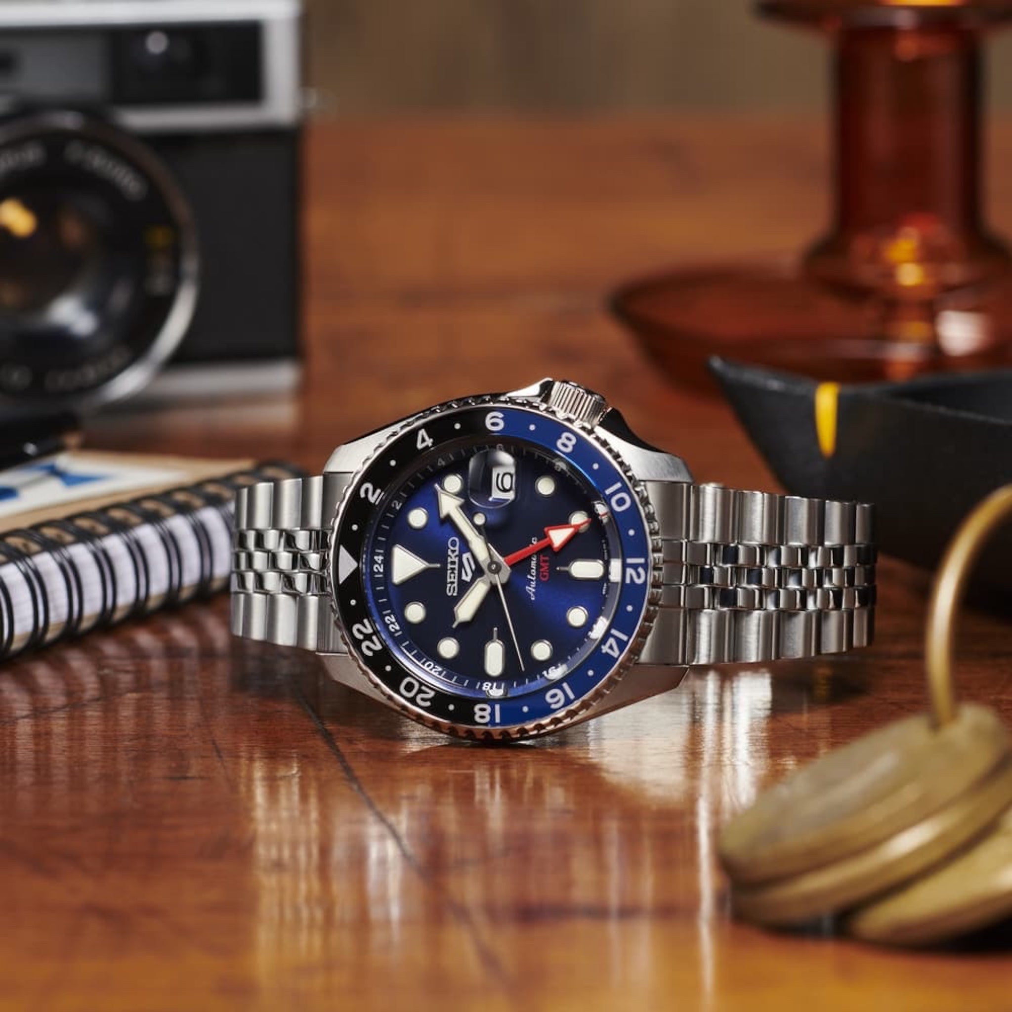 Montre Automatique Homme Seiko 5 Sports GMT SSK003K1 Bleu Bracelet Acier