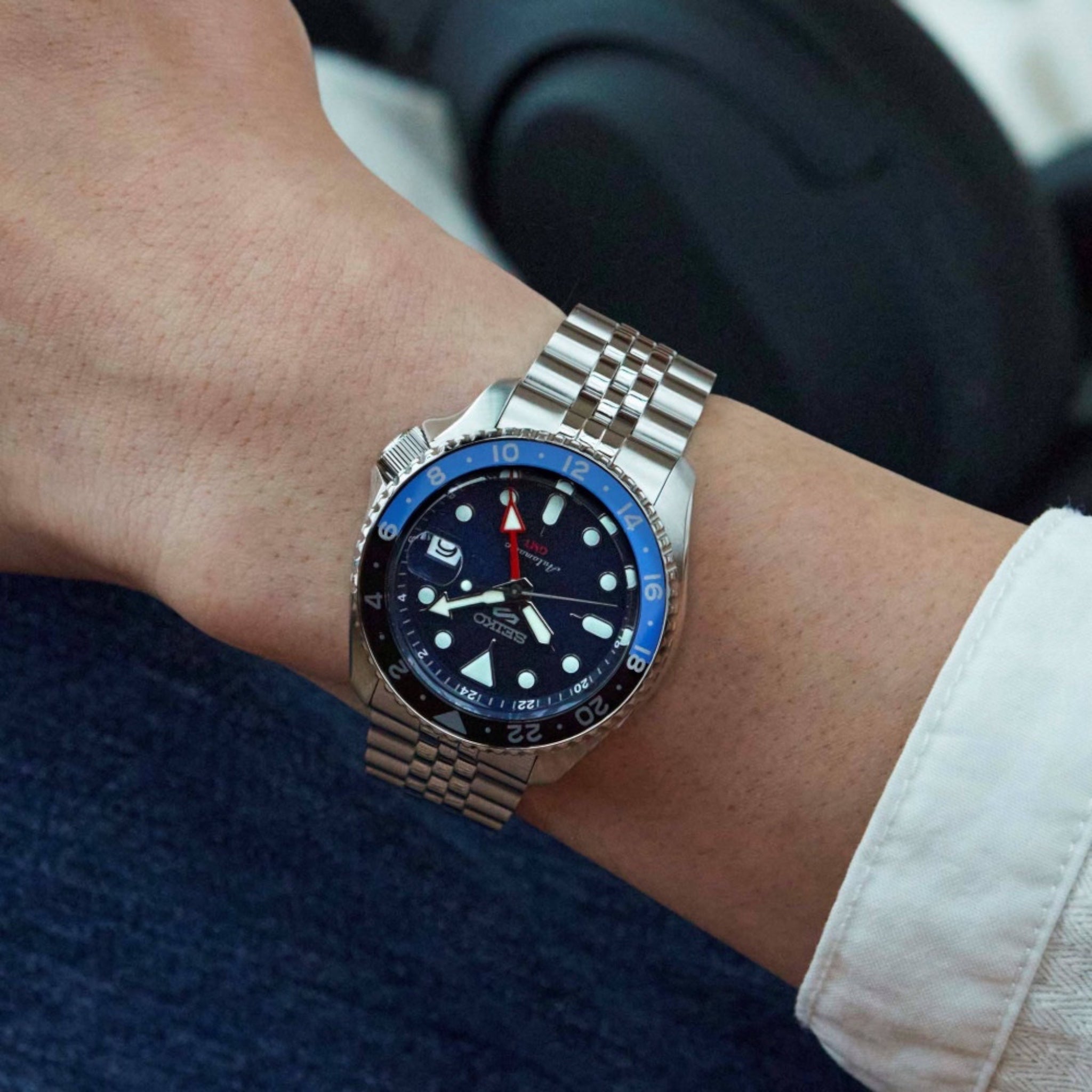Montre Automatique Homme Seiko 5 Sports GMT SSK003K1 Bleu Bracelet Acier