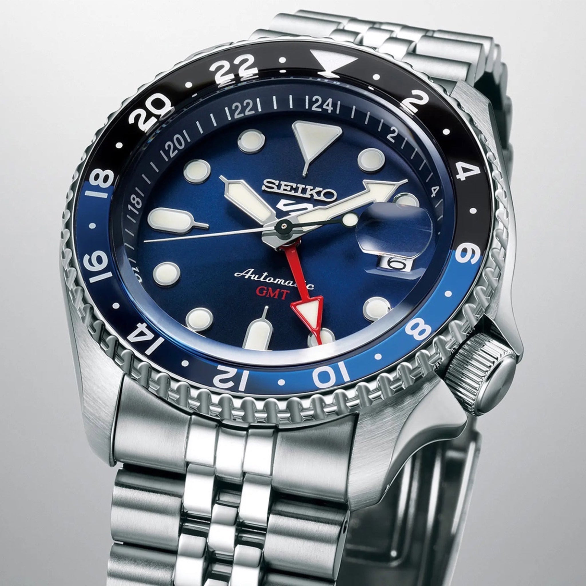 Montre Automatique Homme Seiko 5 Sports GMT SSK003K1 Bleu Bracelet Acier