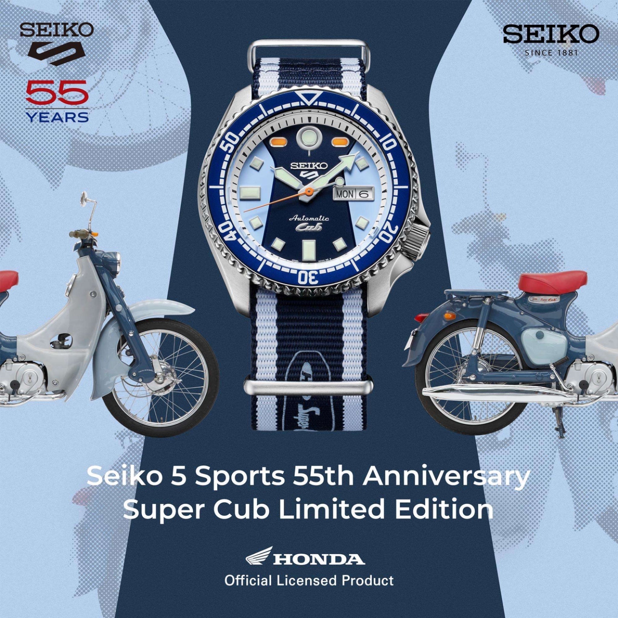Montre Automatique Homme Seiko 5 Sports SRPK37K1 Édition Limitée Honda Super Cub Bleu