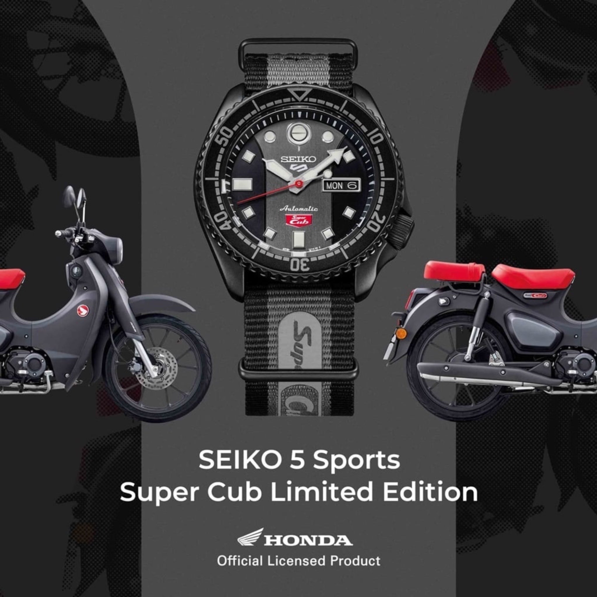 Montre Automatique Homme Seiko 5 Sports SRPJ75K1 Édition Limitée Honda Super Cub Noir