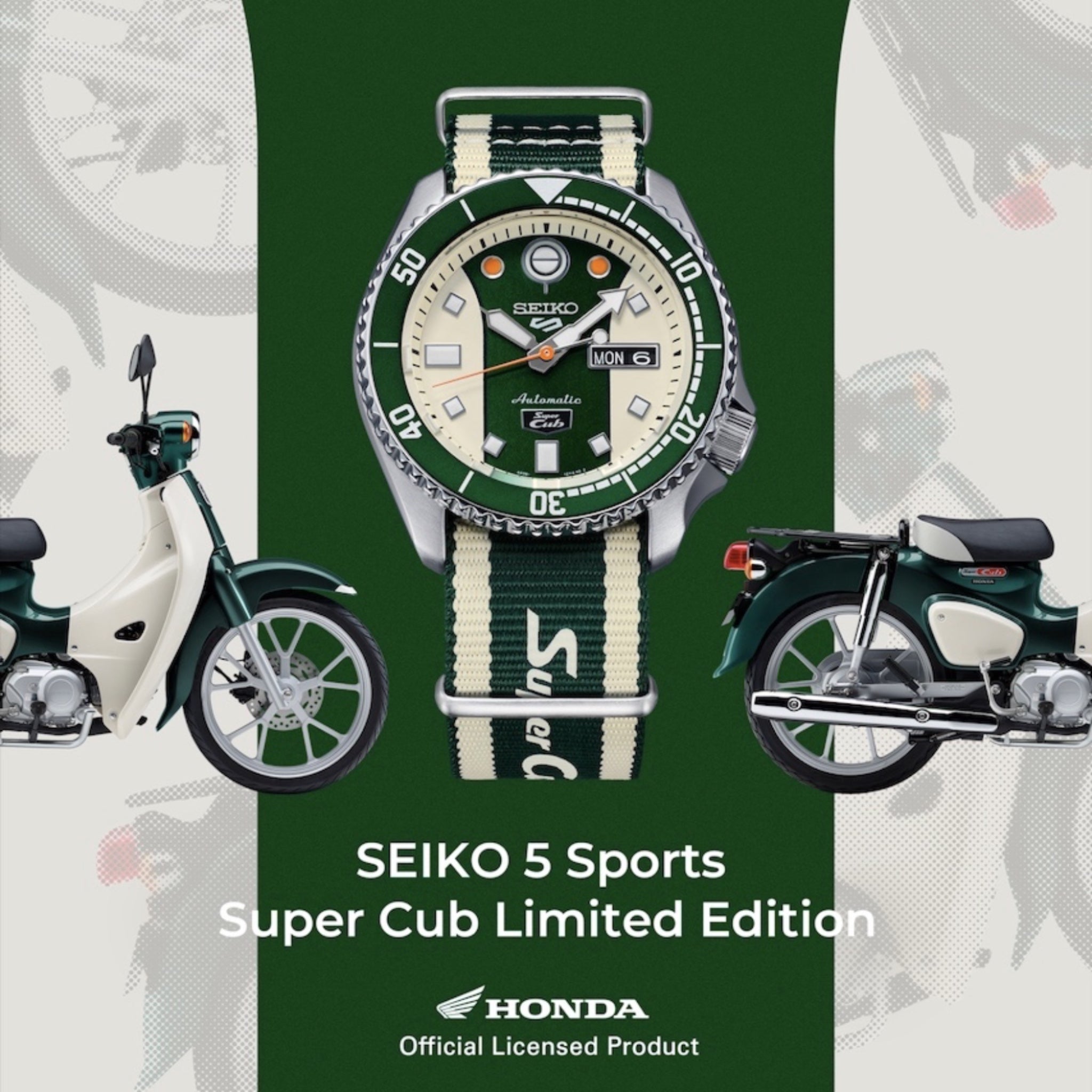 Montre Automatique Homme Seiko 5 Sports SRPJ49K1 Édition Limitée Honda Super Cub Vert
