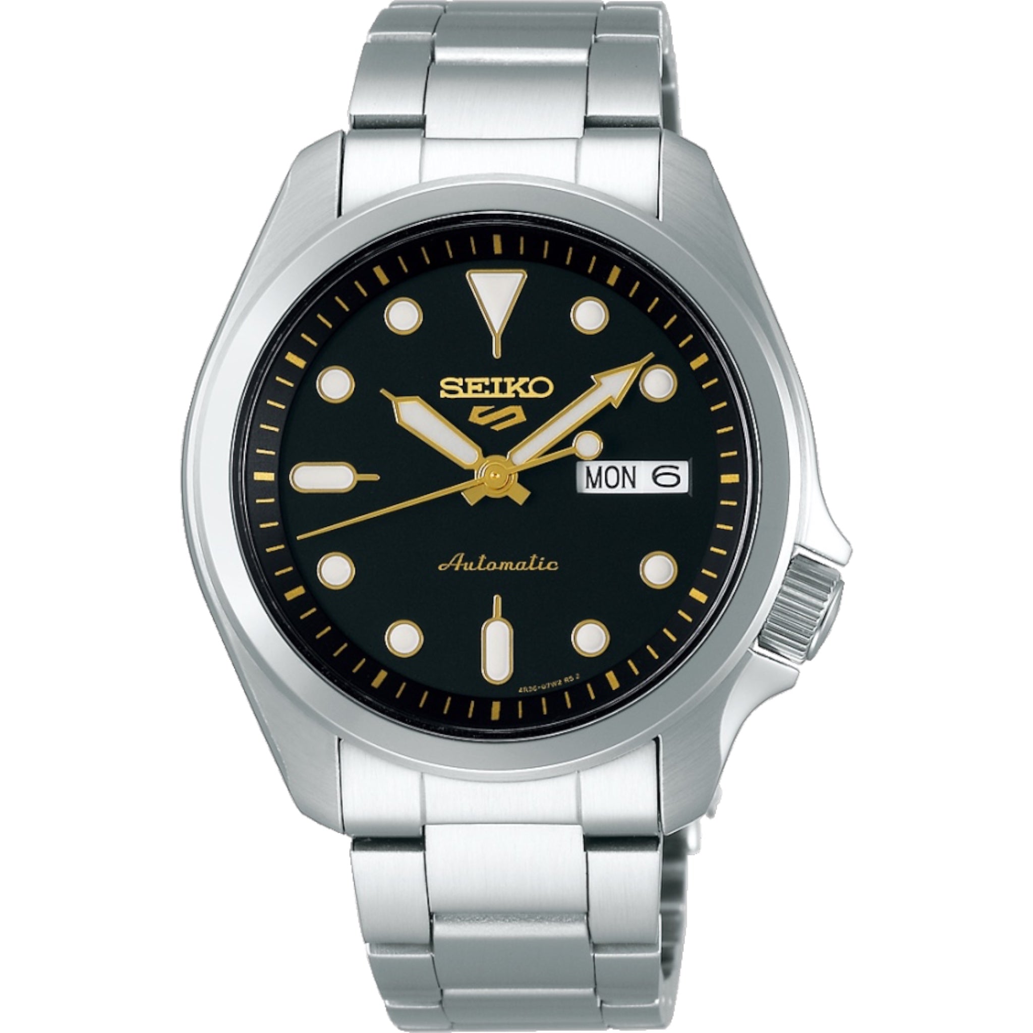 Montre Automatique Homme Seiko 5 Sports SRPE57K1 Noir Doré Bracelet Acier