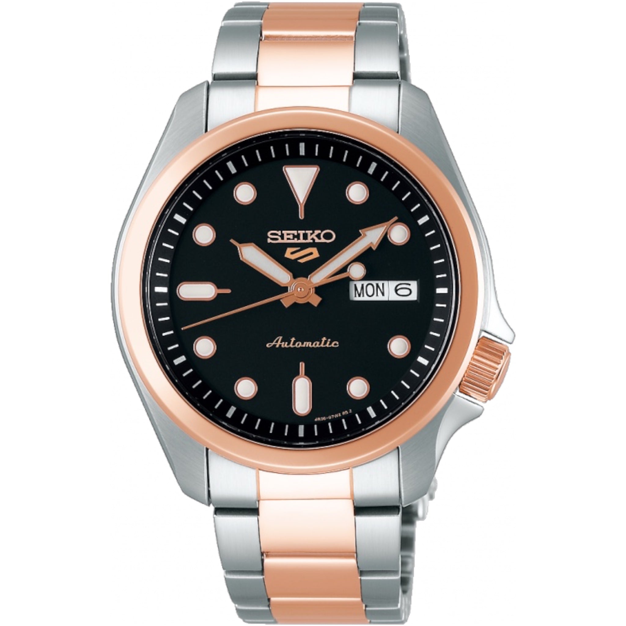 Montre Automatique Homme Seiko 5 Sports SRPE58K1 Noir Or Rose Bracelet Acier