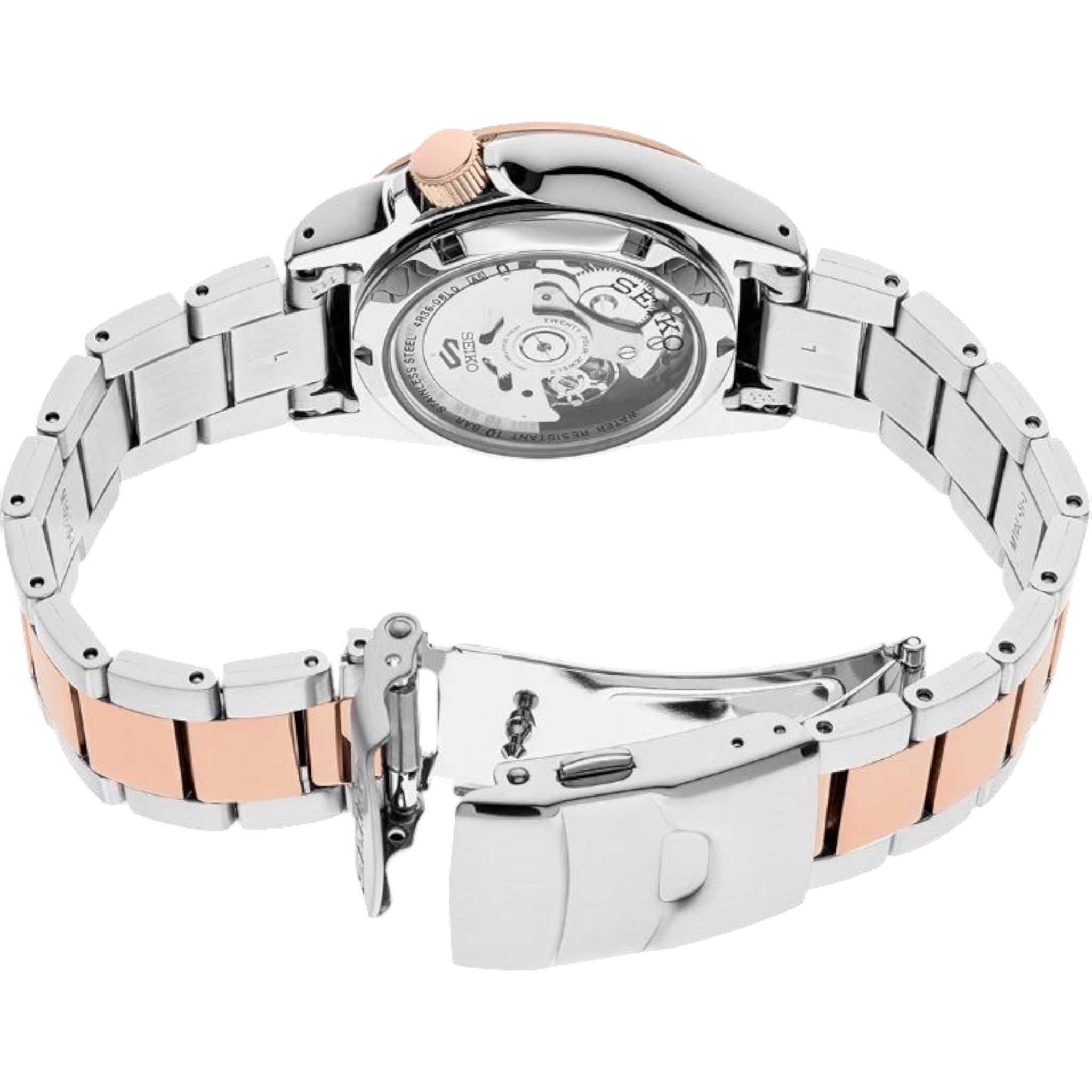 Montre Automatique Homme Seiko 5 Sports SRPE58K1 Noir Or Rose Bracelet Acier