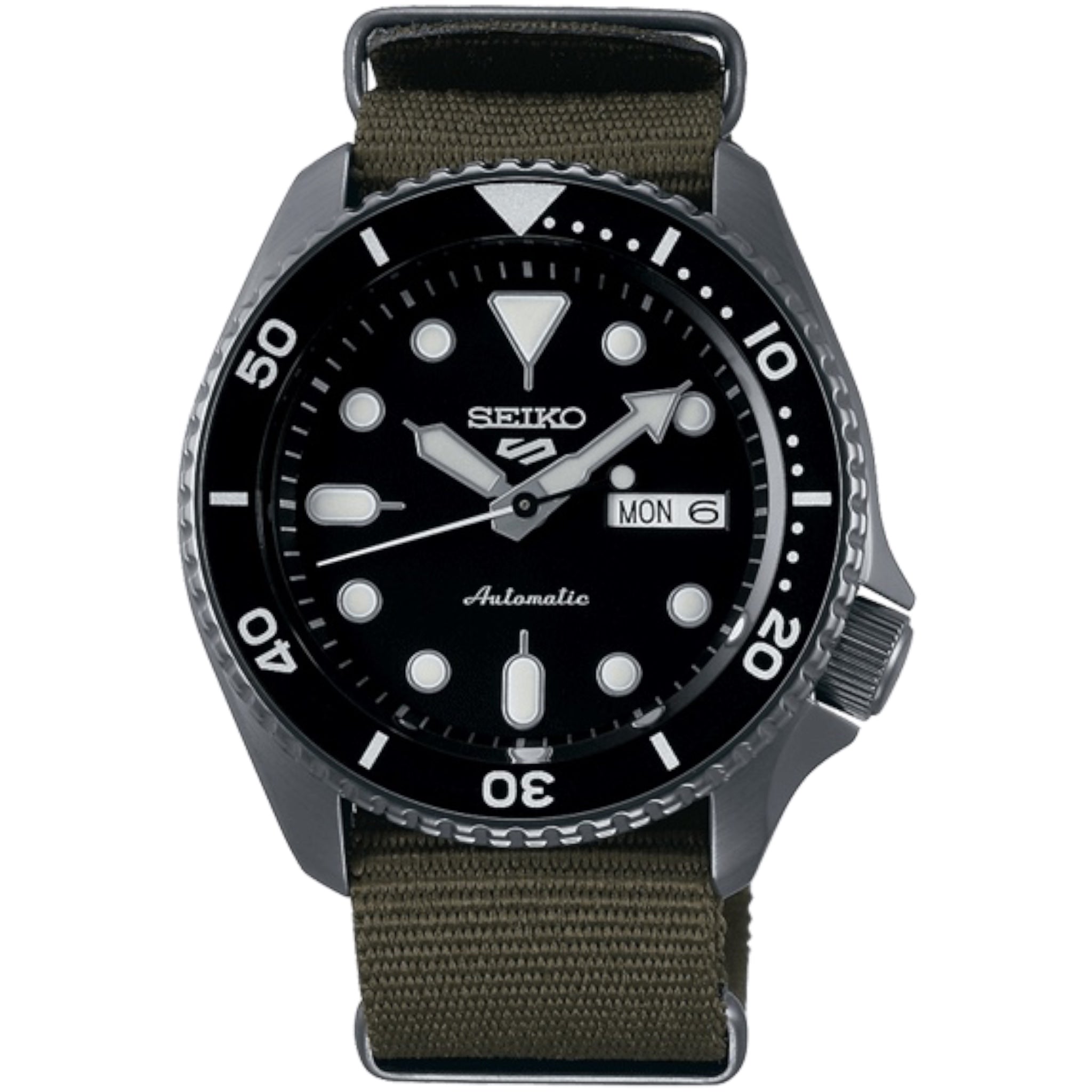 Montre Automatique Homme Seiko 5 Sports SRPD65K4 Noir Bracelet Nylon NATO Vert