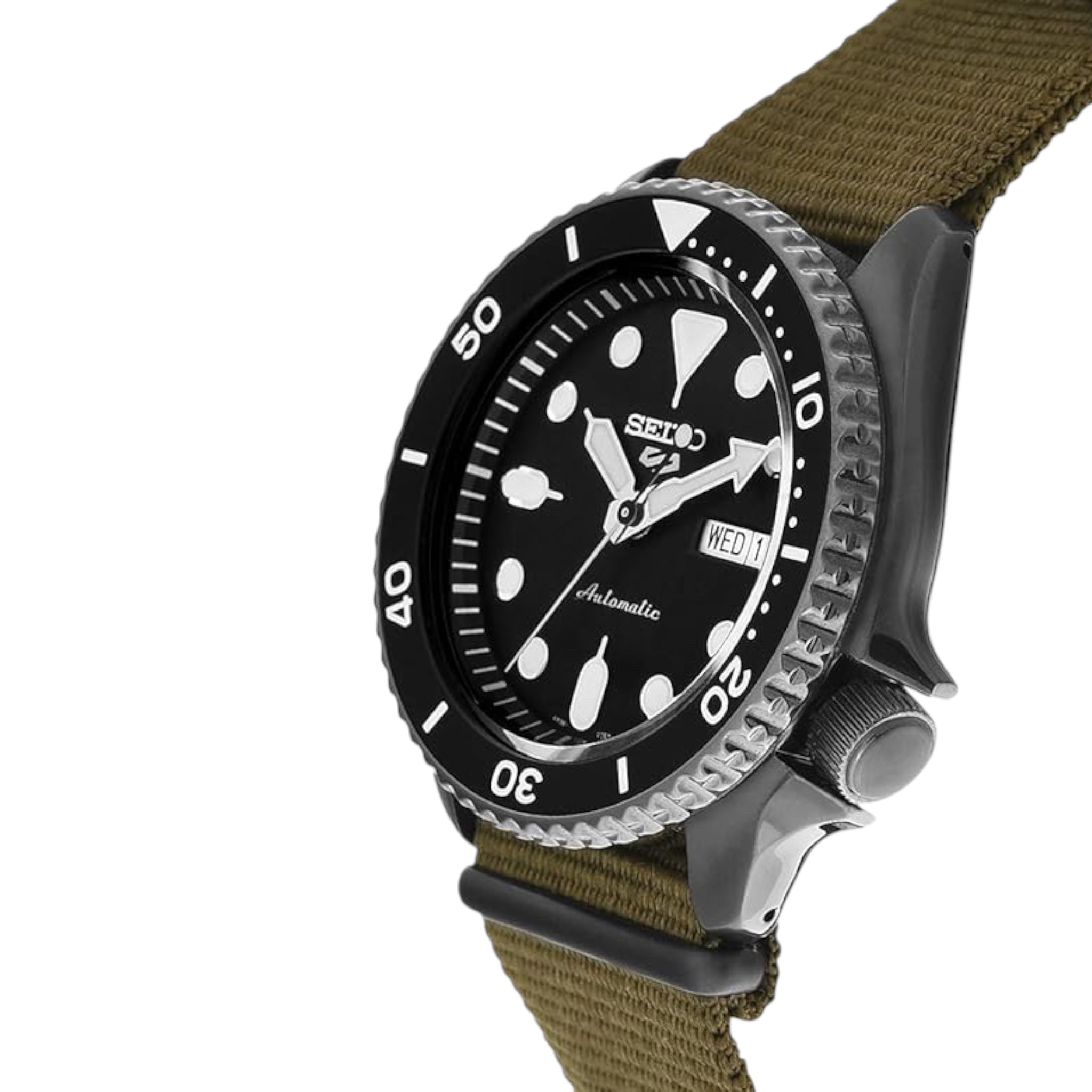 Montre Automatique Homme Seiko 5 Sports SRPD65K4 Noir Bracelet Nylon NATO Vert