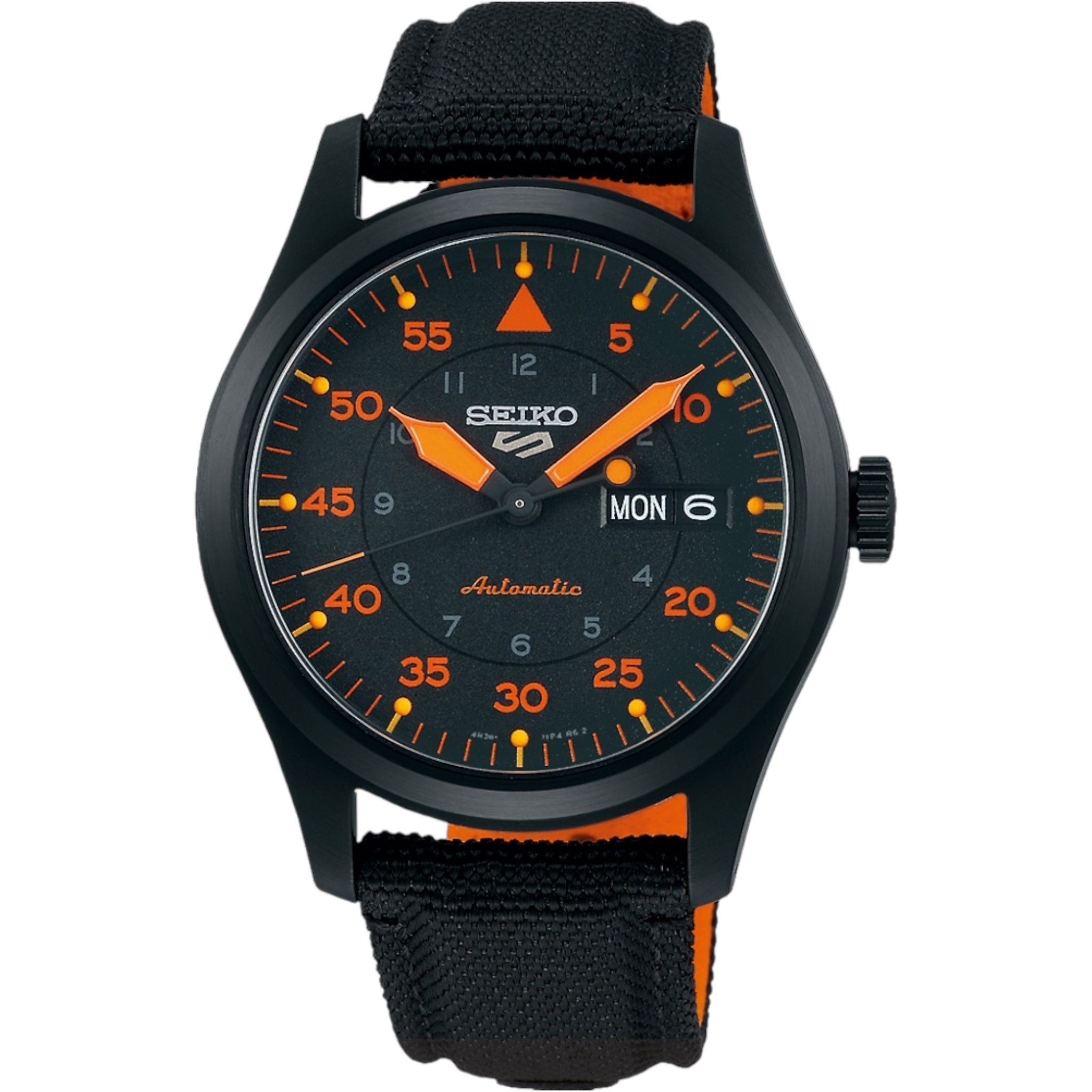 Montre Automatique Homme Seiko 5 Sports SRPH33K1 Flieger Noir Orange Bracelet Nylon