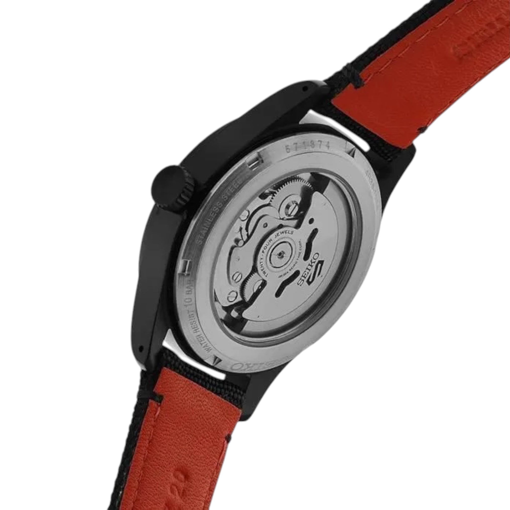 Montre Automatique Homme Seiko 5 Sports SRPH33K1 Flieger Noir Orange Bracelet Nylon