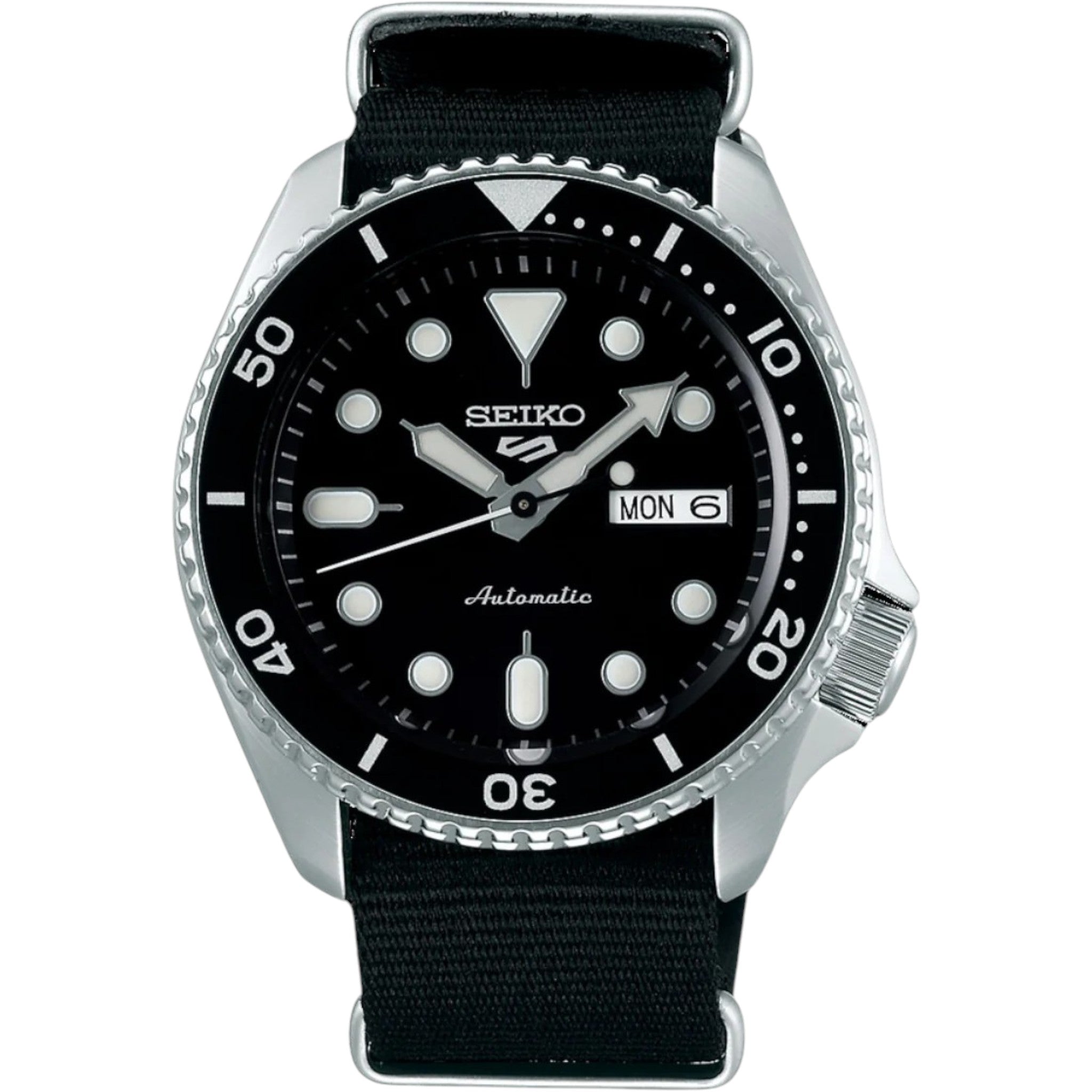 Seiko 5 Sports SRPD55K3 Herren-Automatikuhr mit Nylonarmband, schwarz