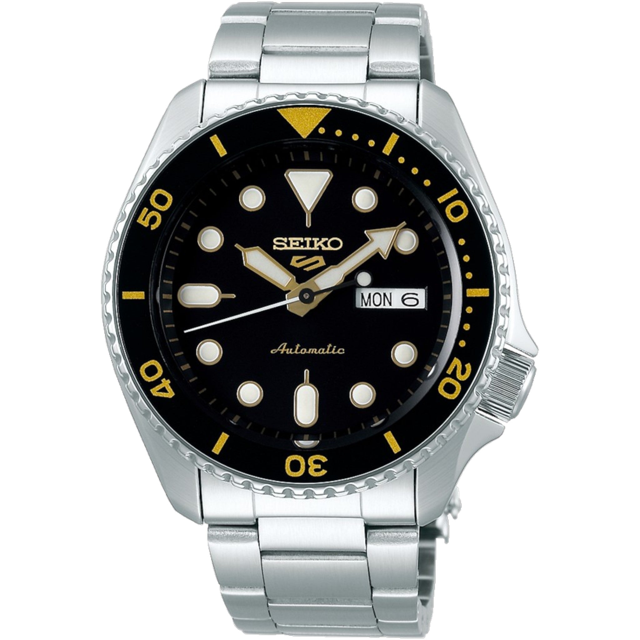 Montre Automatique Homme Seiko 5 Sports SRPD57K1 Noir Doré Bracelet Acier