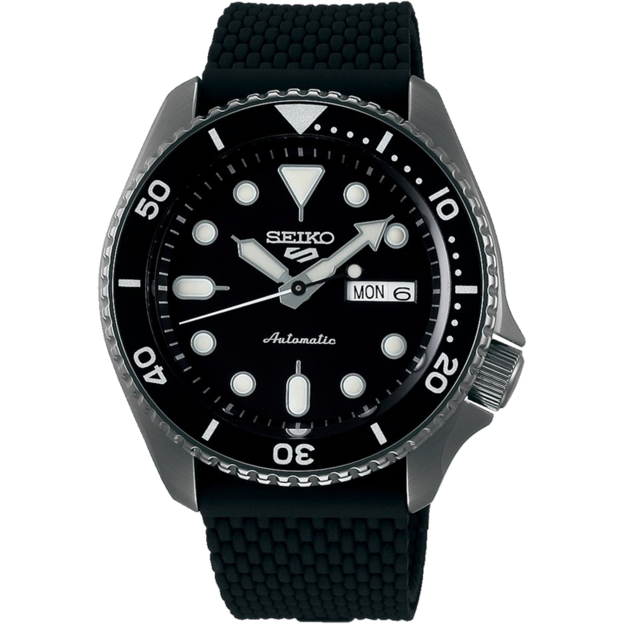 Seiko 5 Sports SRPD65K2 Herren-Automatikuhr mit schwarz-grauem Silikonarmband