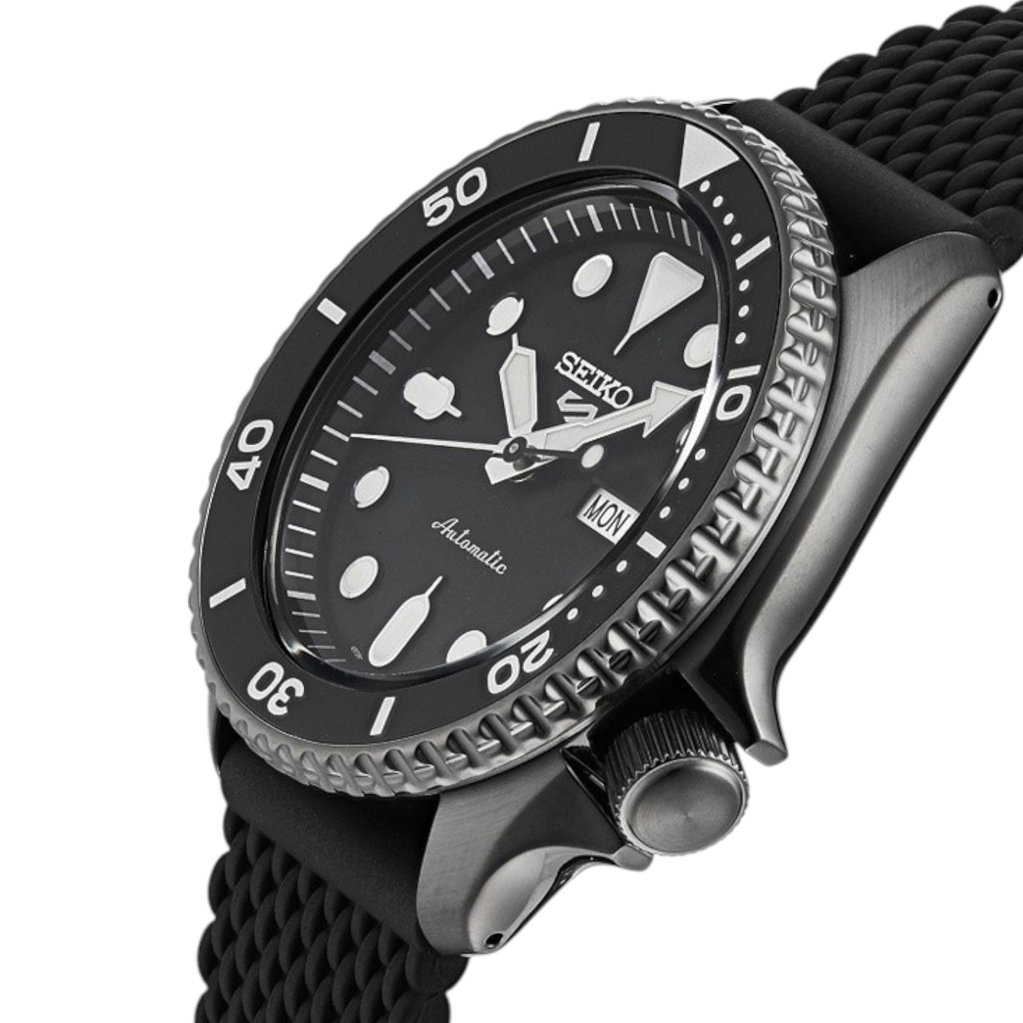 Seiko 5 Sports SRPD65K2 Herren-Automatikuhr mit schwarz-grauem Silikonarmband