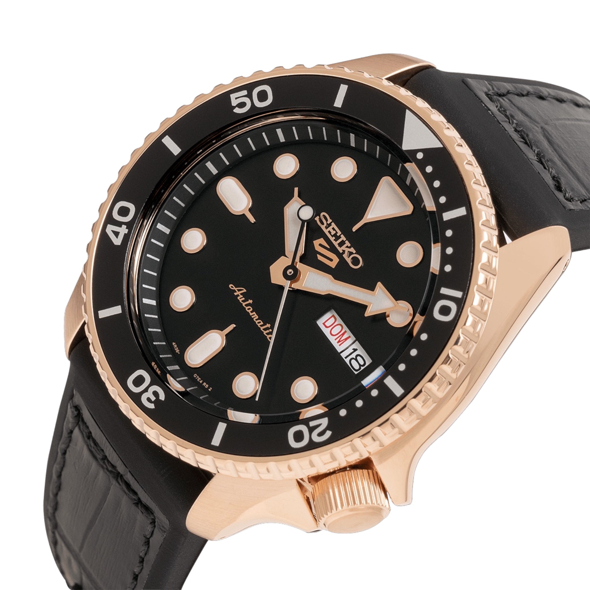 Montre Automatique Homme Seiko 5 Sports SRPD76K1 Specialist Noir Bracelet Silicone et Cuir Noir