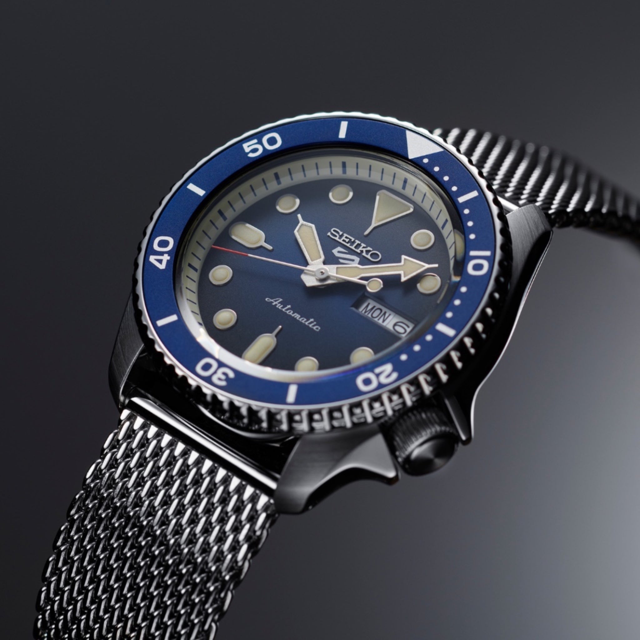 Seiko 5 Sports SRPD71K1 Suits Blue Herren-Automatikuhr mit Stahl-Mesh-Armband