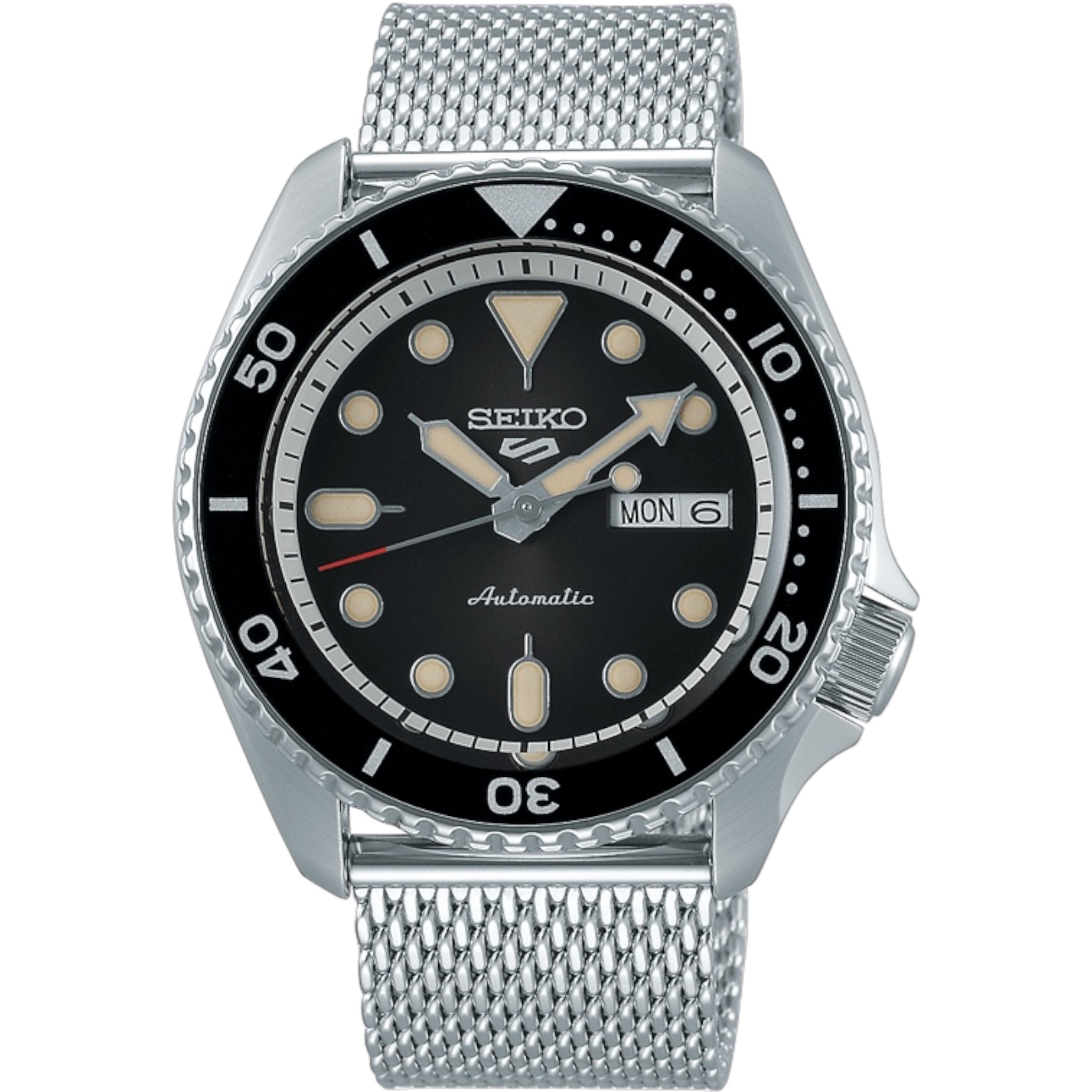 Montre Automatique Homme Seiko 5 Sports SRPD73K1 Suits Noir Bracelet Maille Acier