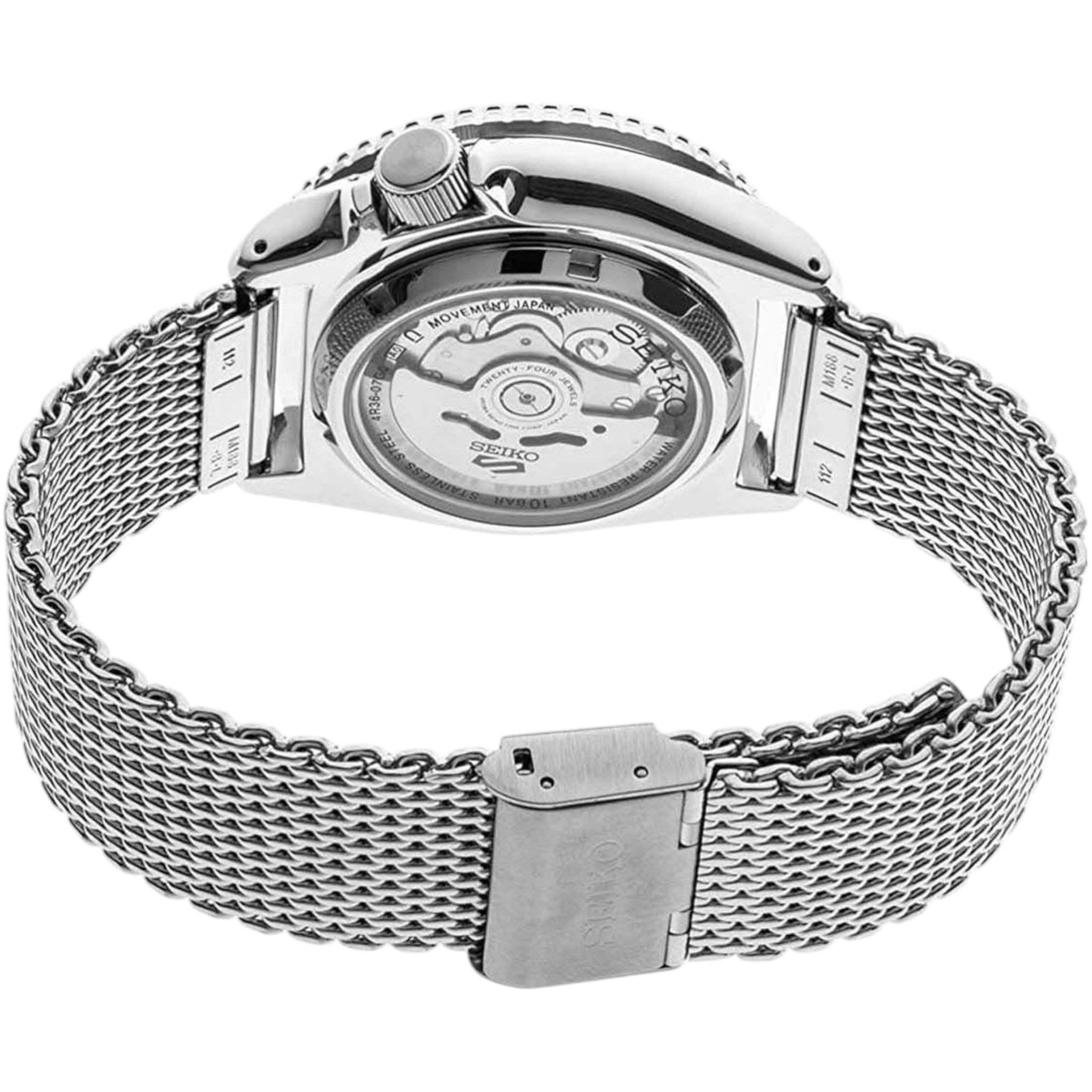 Montre Automatique Homme Seiko 5 Sports SRPD73K1 Suits Noir Bracelet Maille Acier