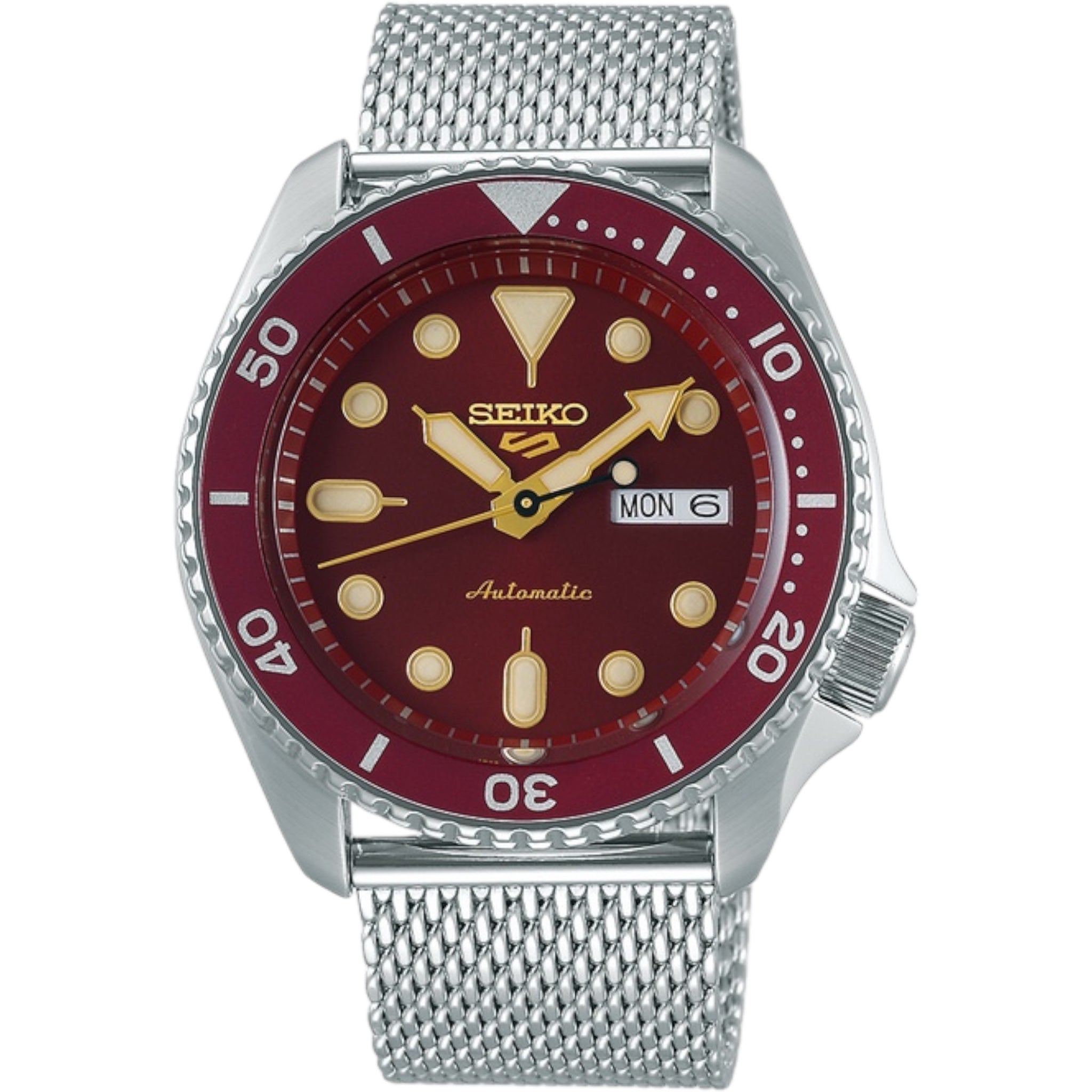 Montre Automatique Homme Seiko 5 Sports SRPD69K1 Suits Rouge Bracelet Maille Acier