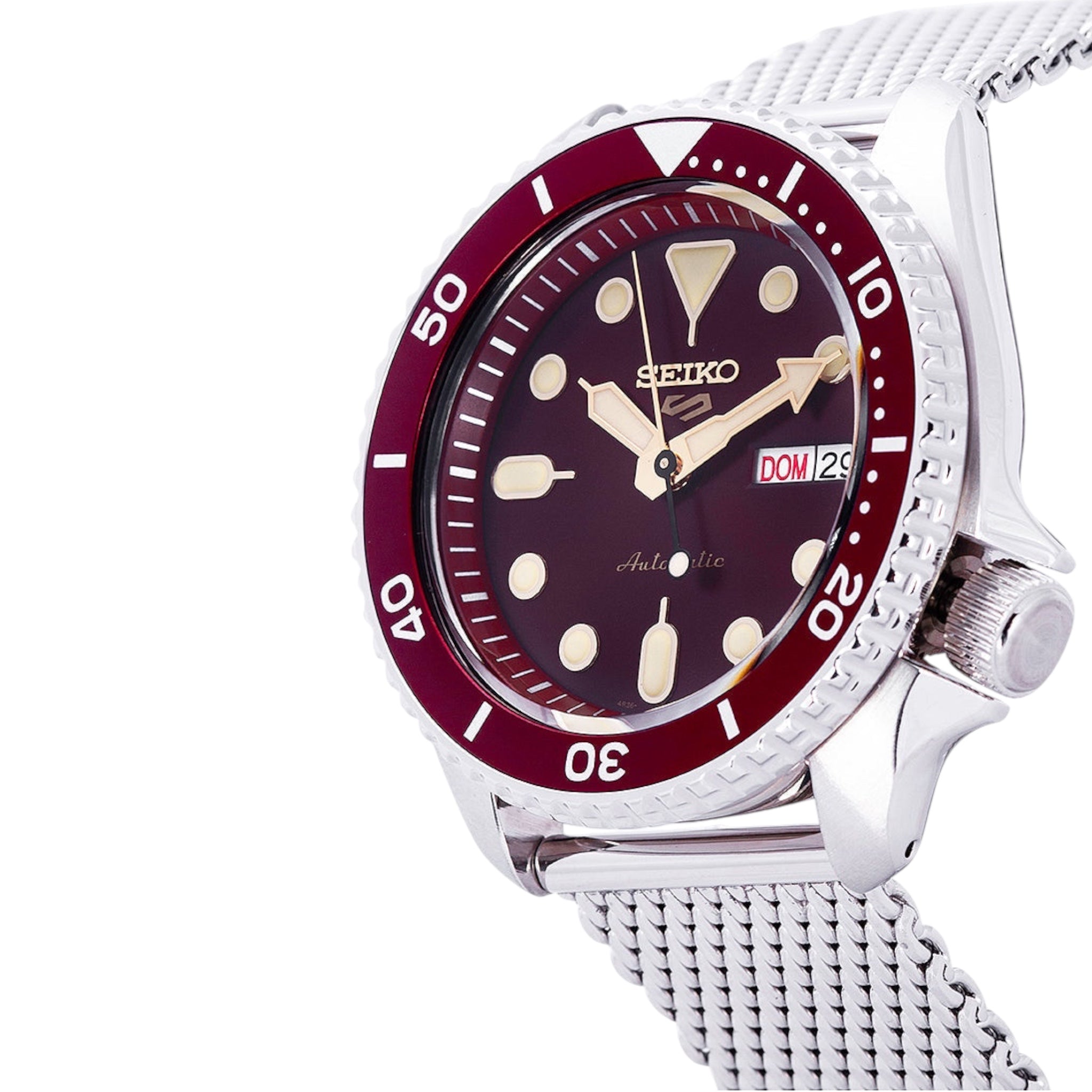 Montre Automatique Homme Seiko 5 Sports SRPD69K1 Suits Rouge Bracelet Maille Acier