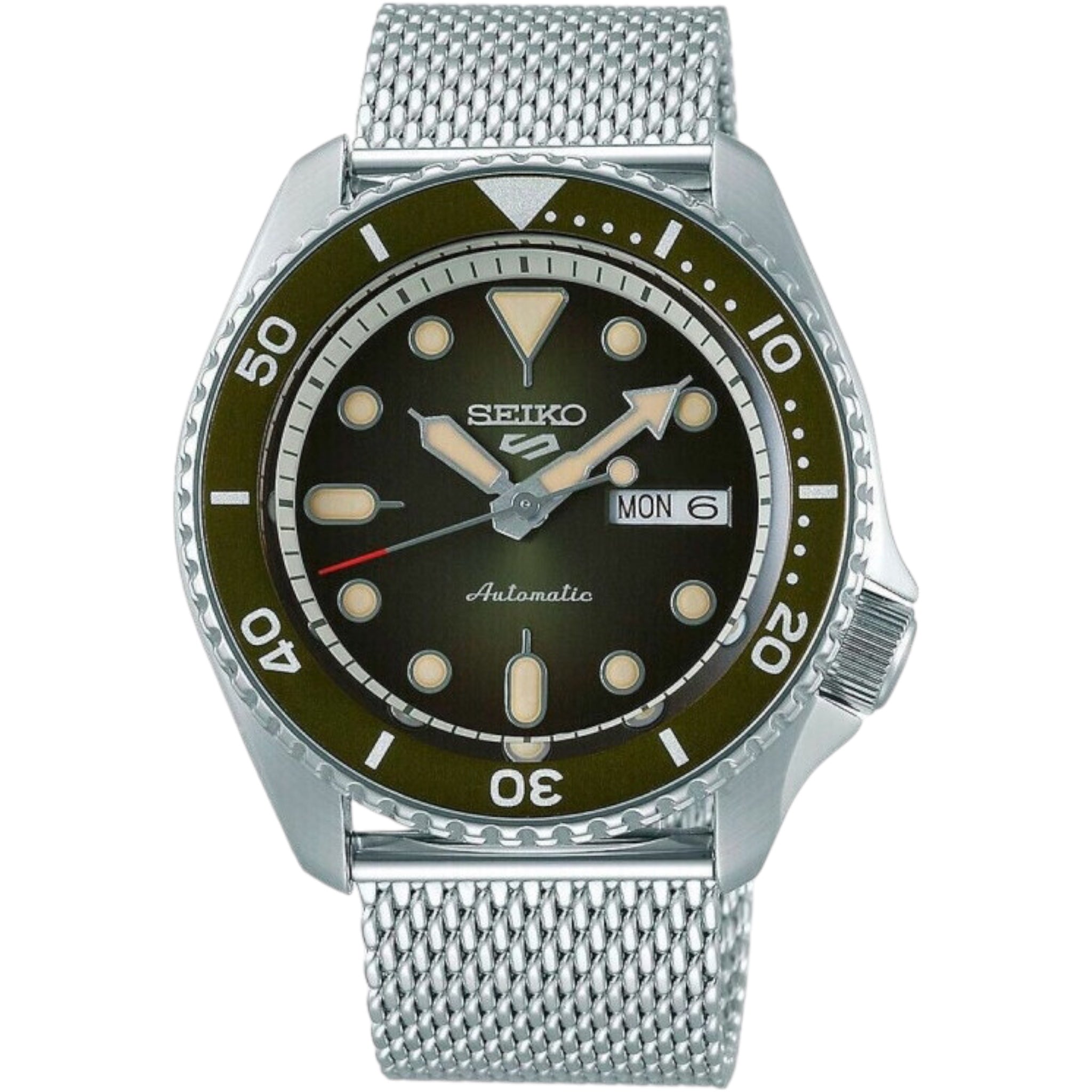 Montre Automatique Homme Seiko 5 Sports SRPD75K1 Suits Vert Bracelet Maille Acier