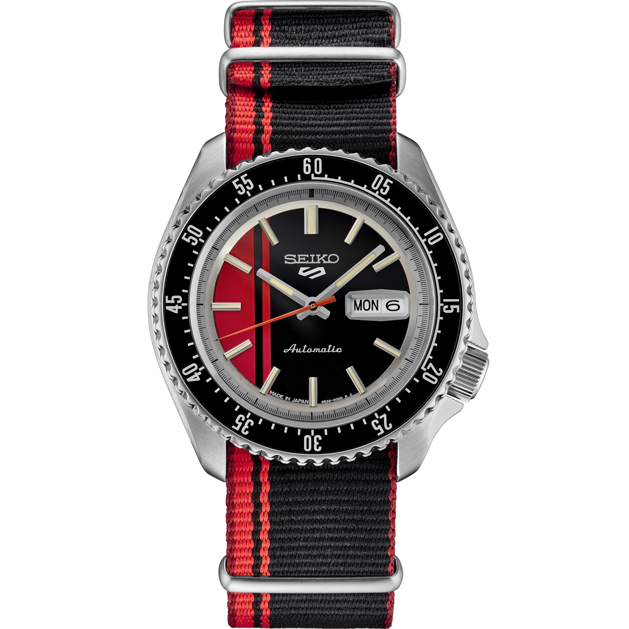 Montre Automatique Homme Seiko 5 Sports SRPK71 U.S. Special Creation Vintage Race Cars Noir Rouge