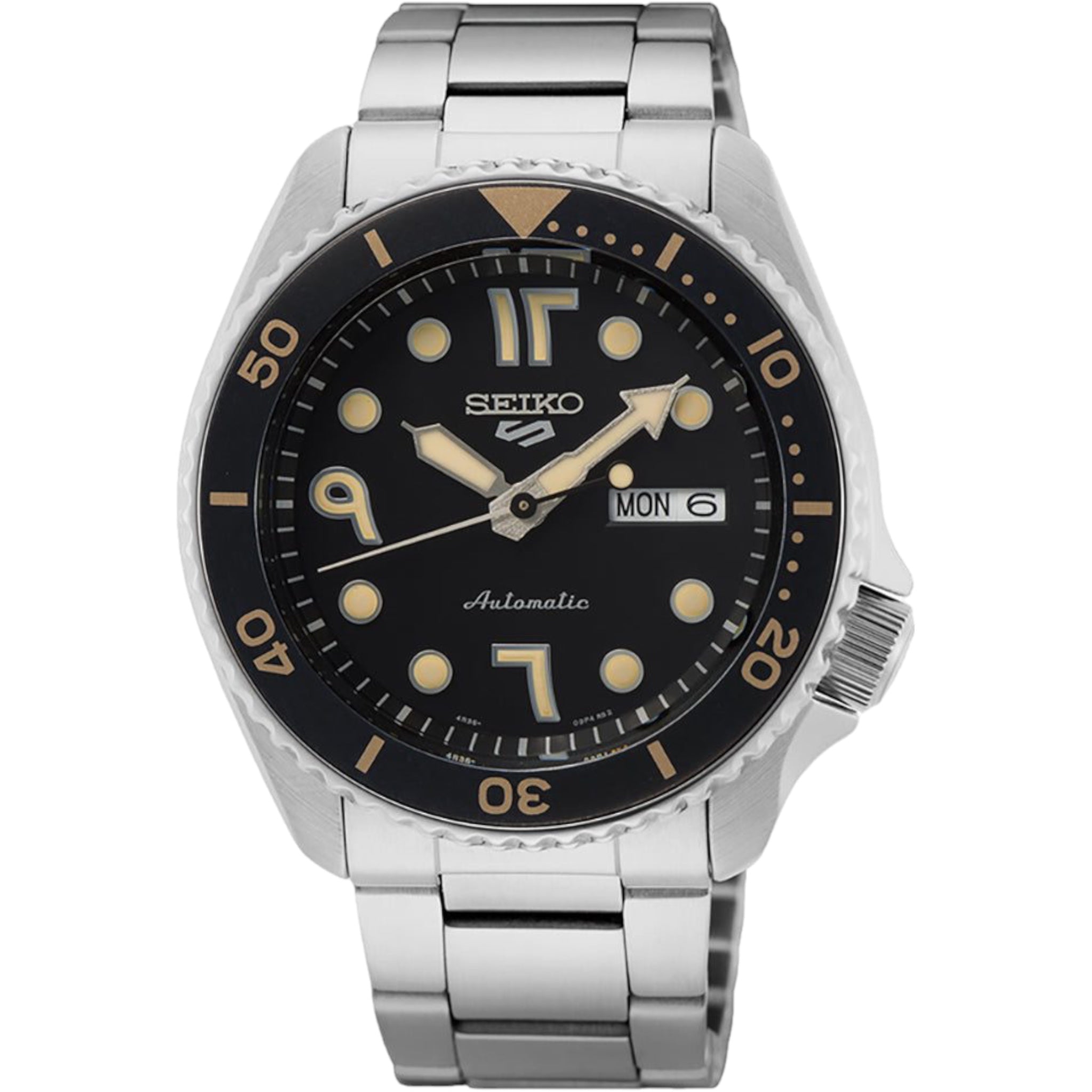 Seiko SRPF89K1 schwarze Uhr mit arabischem Zifferblatt