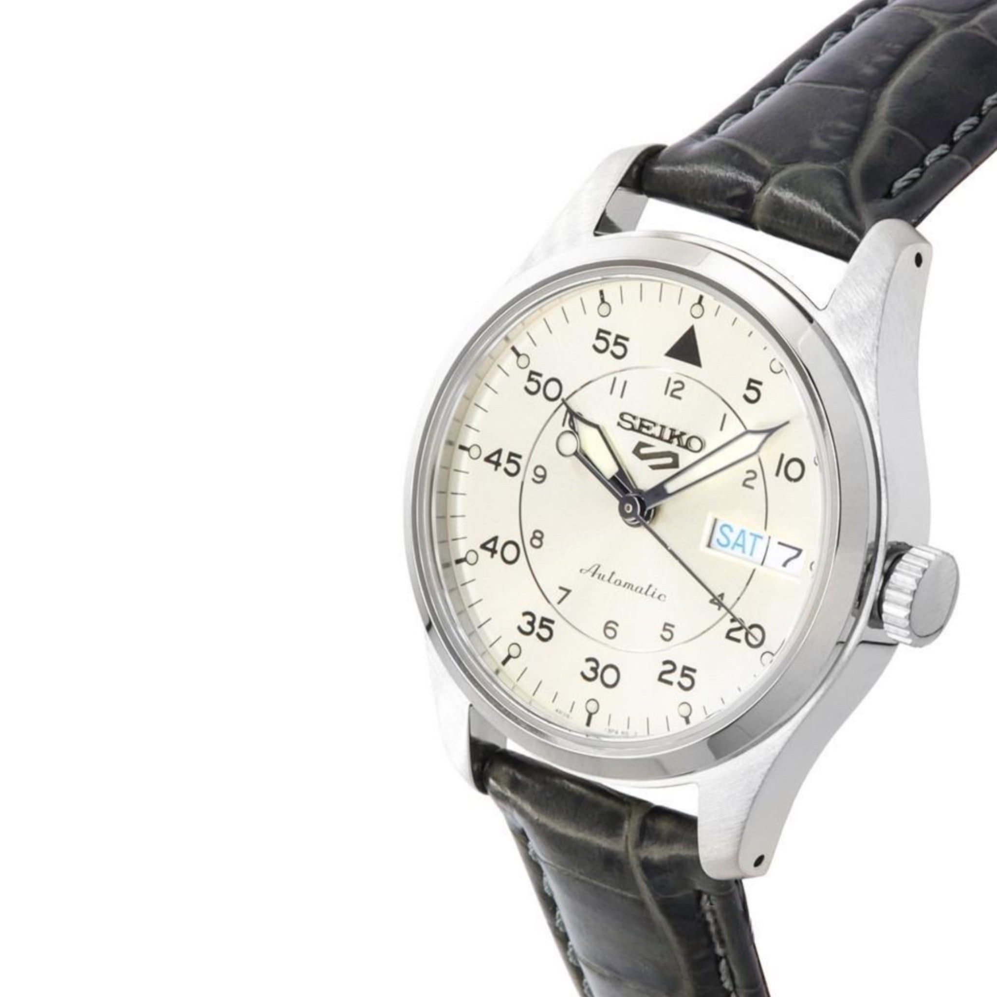 Montre Automatique Homme Seiko 5 Sports SRPJ87K1 Champagne Flieger Bracelet Cuir Noir