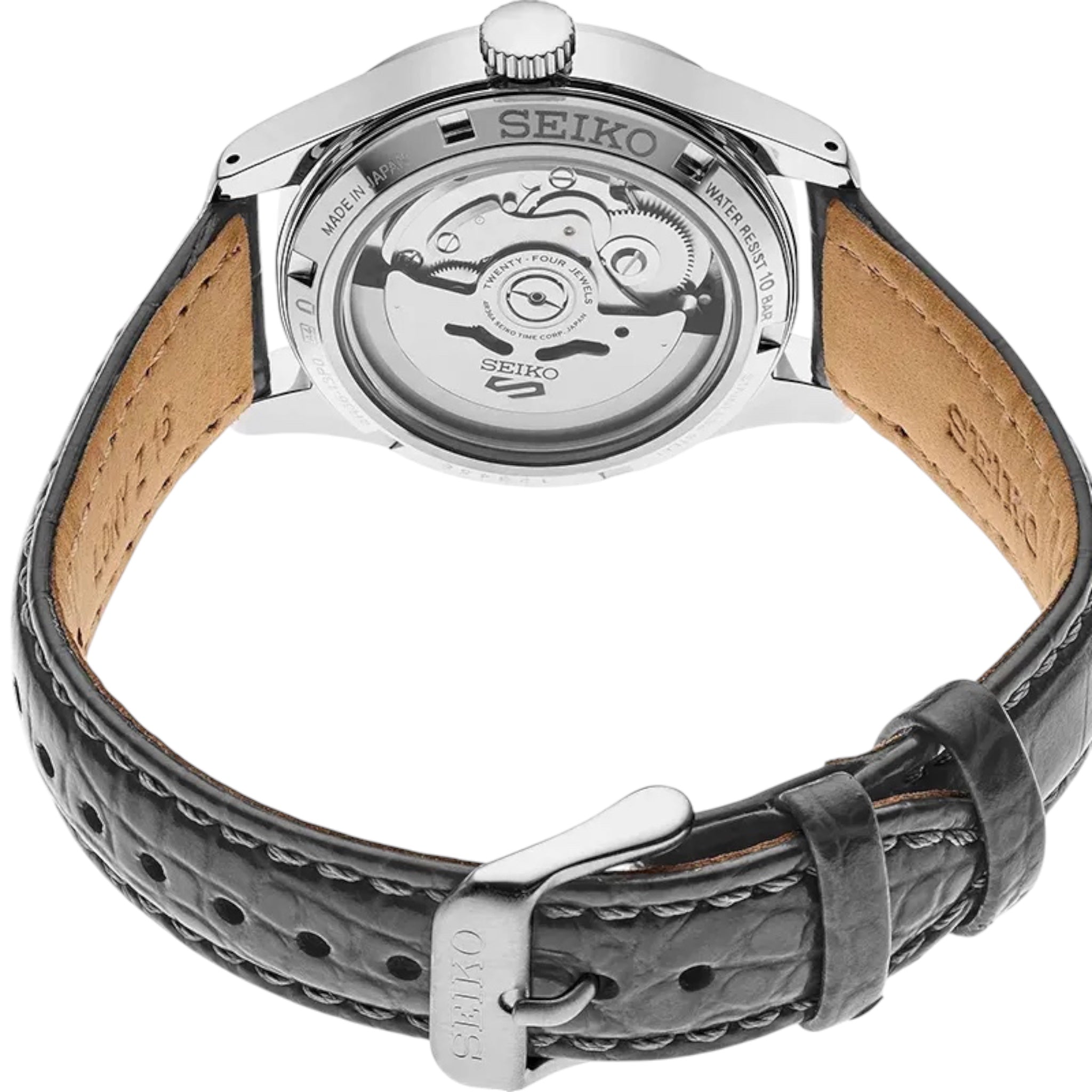 Montre Automatique Homme Seiko 5 Sports SRPJ87K1 Champagne Flieger Bracelet Cuir Noir