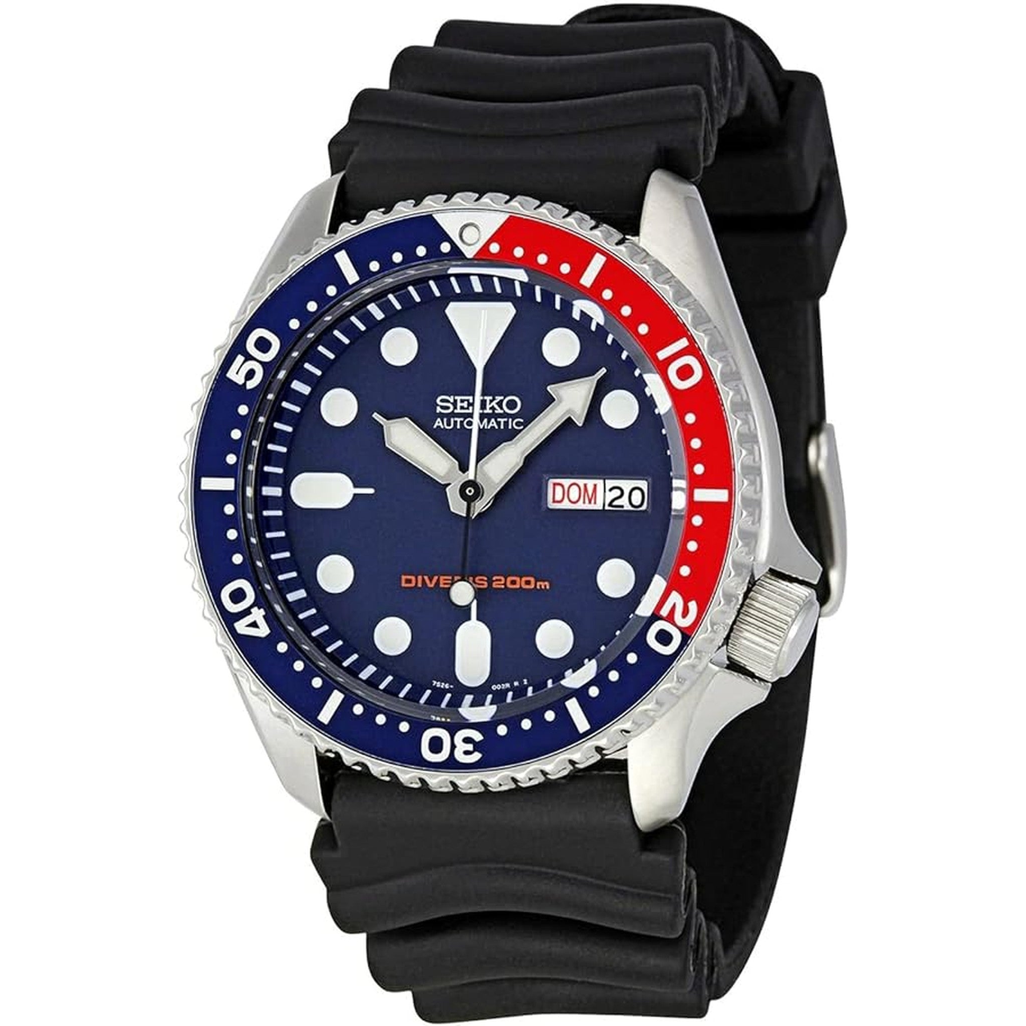 Seiko Automatic Men's Watch SKX009K1 Blue Red Rubber Strap