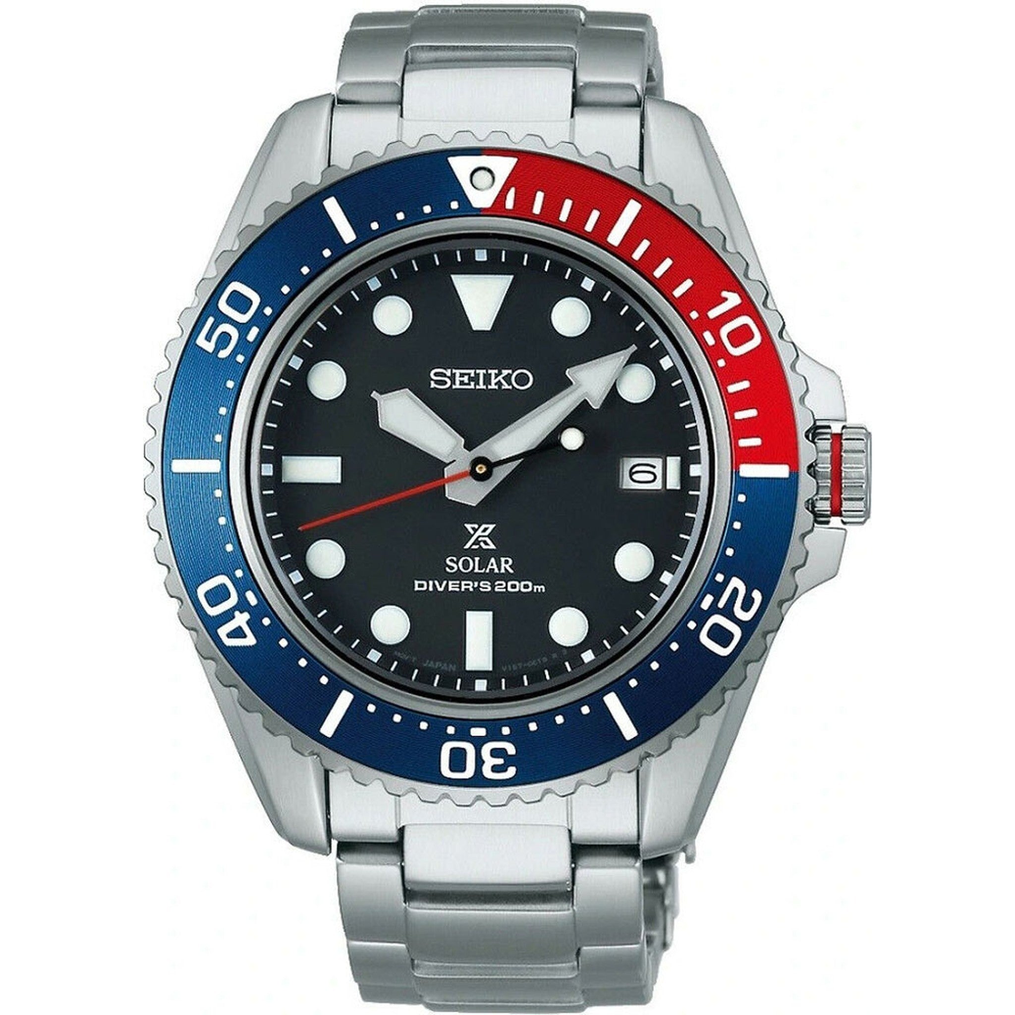 Seiko Men's Prospex Solar Watch SNE591P1 Blue Red