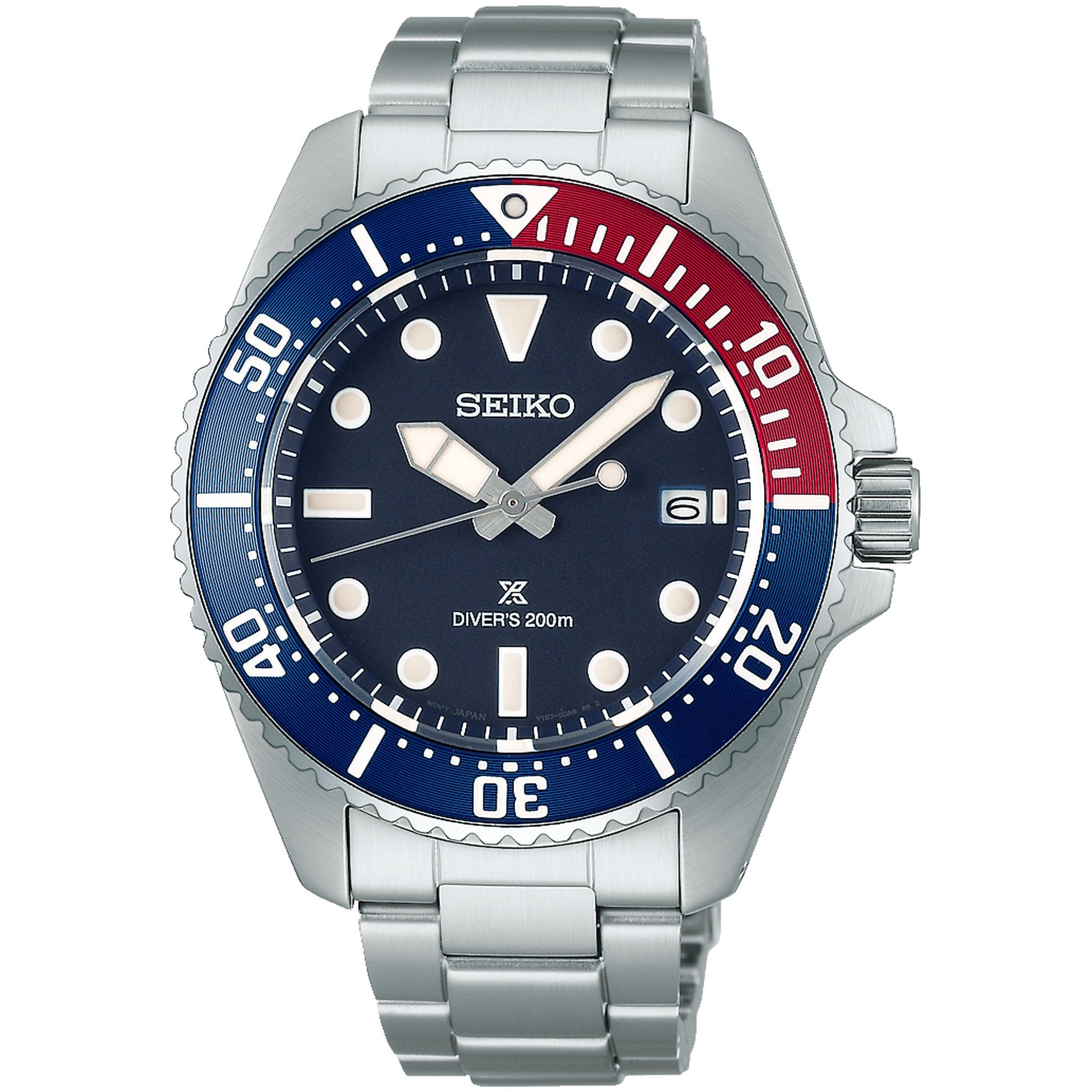 Seiko Prospex Men's Watch SNE595P1 Solar Silver Blue Red
