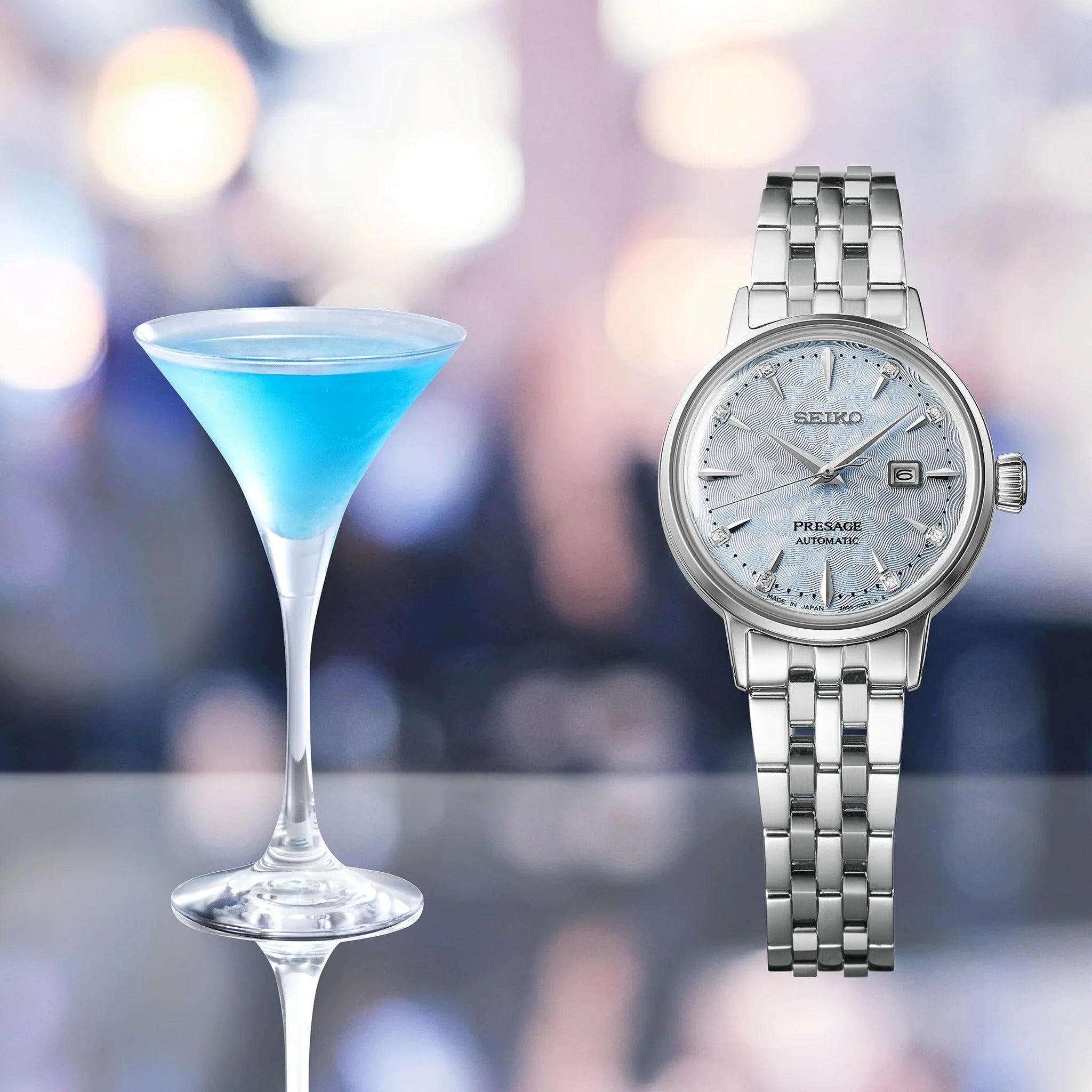 Seiko Presage Cocktail Automatik-Damenuhr SRE007J1 Hellblau Sky Diving
