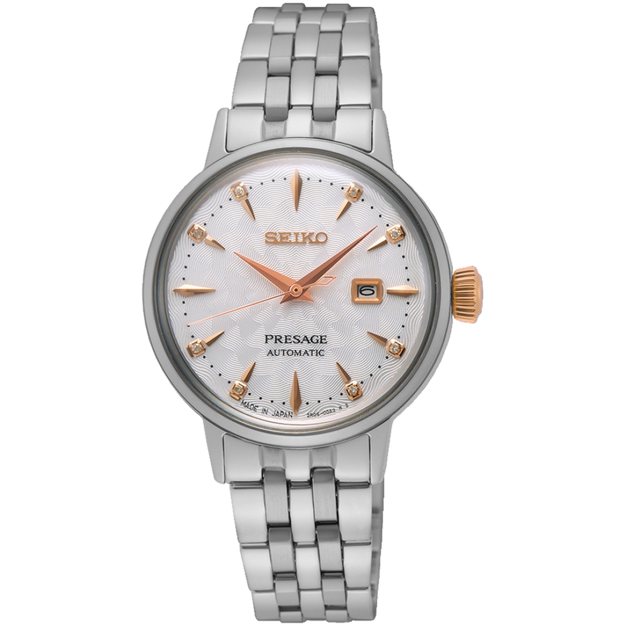 Montre Seiko Presage Cocktail Automatique Femme SRE009J1 Blanc Or Rose Clover Club
