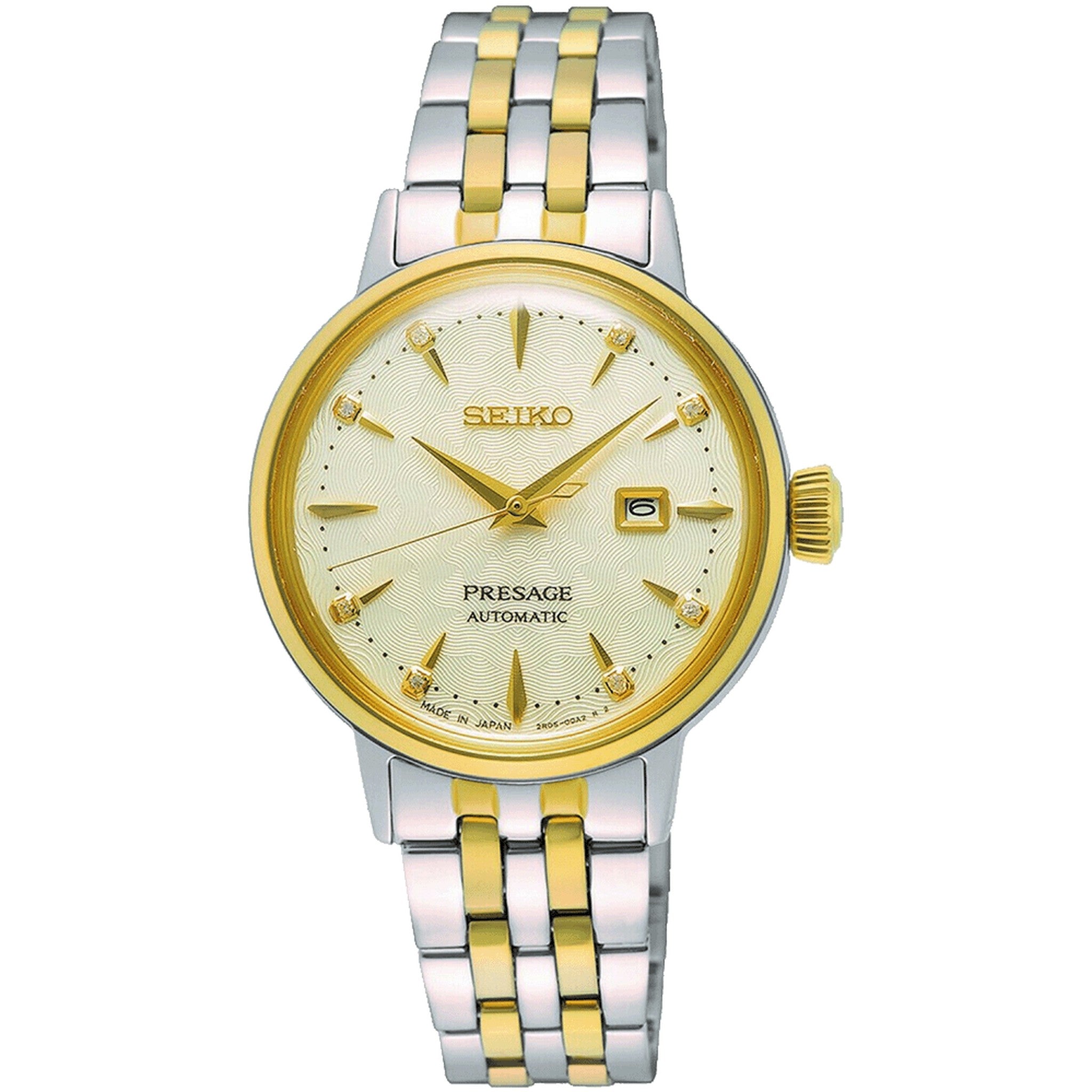 Seiko Presage Cocktail Automatik-Damenuhr SRE010J1 Silber Gold Weiß