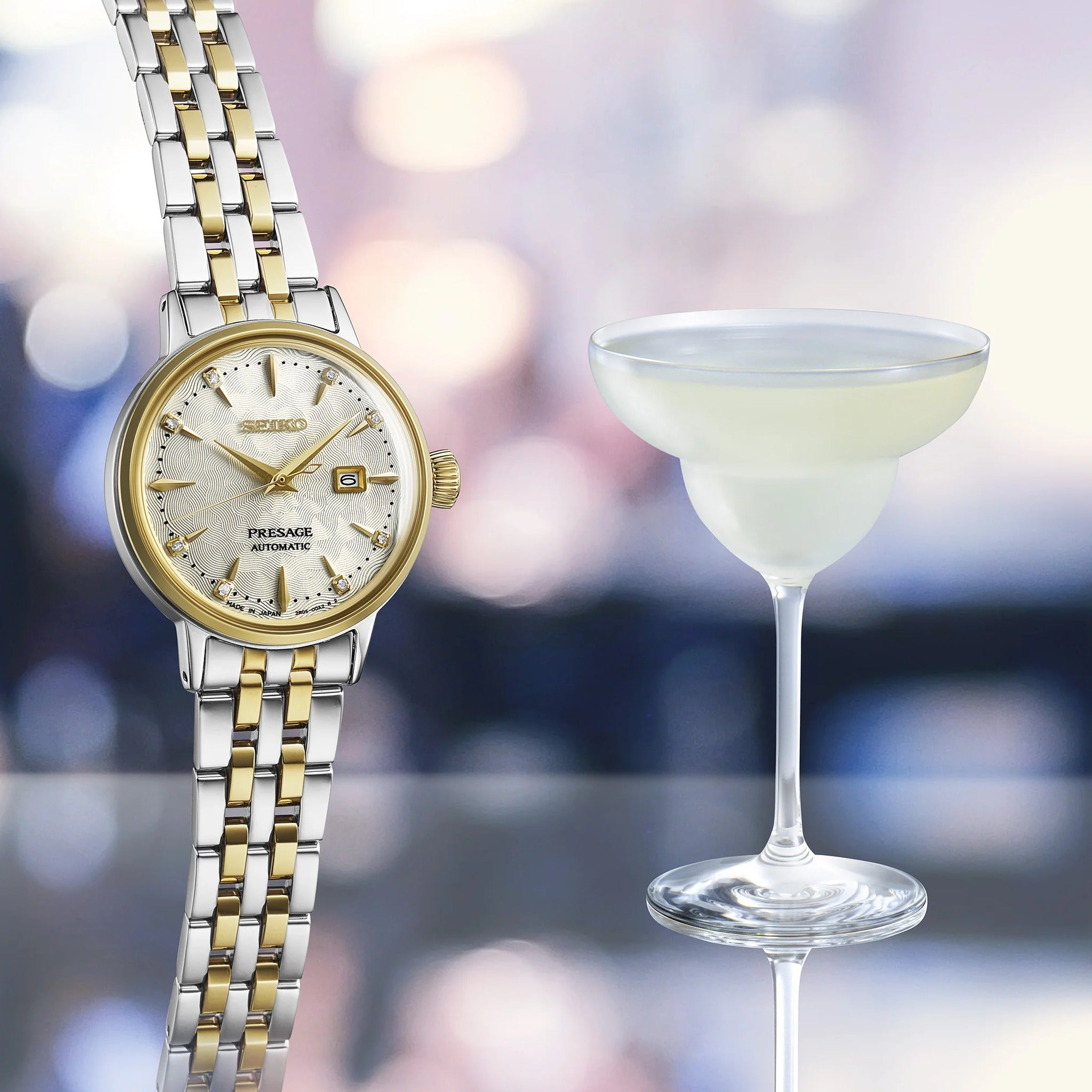 Seiko Presage Cocktail Automatik-Damenuhr SRE010J1 Silber Gold Weiß