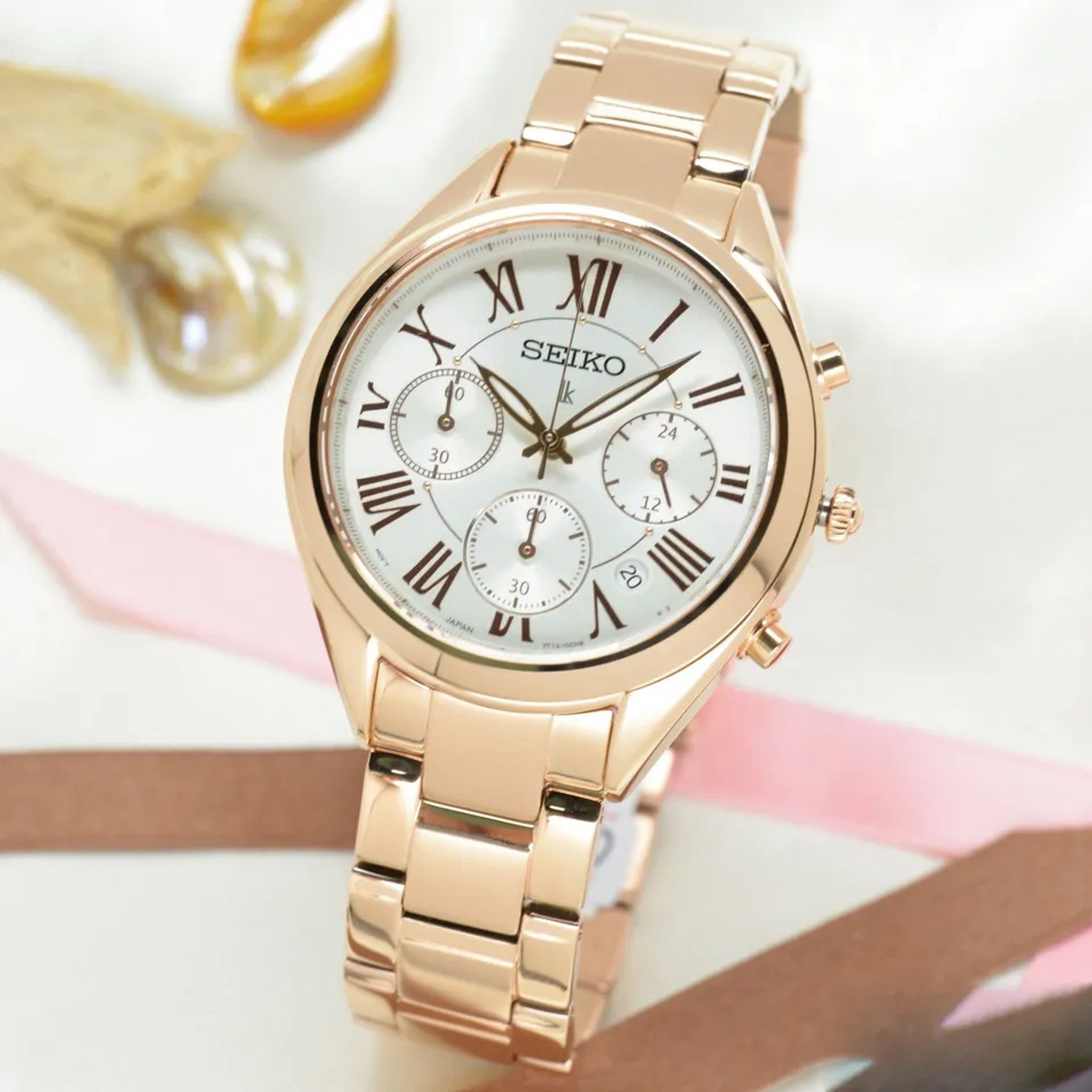 Seiko Lukia Quartz Women's Watch SRWZ14P1 Chronograph Rose Gold
