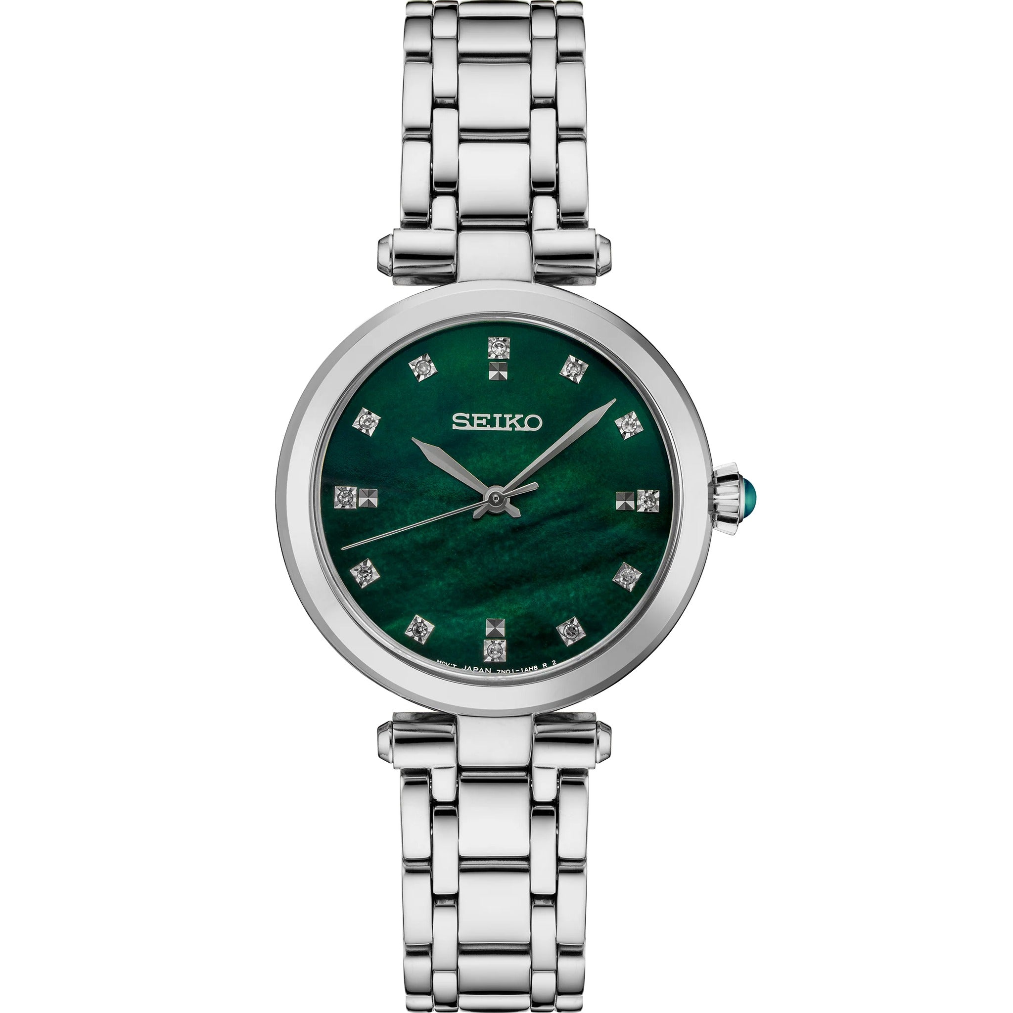 Seiko Women's Quartz Watch SRZ535P1 Mother-of-Pearl Green with 12 Diamonds