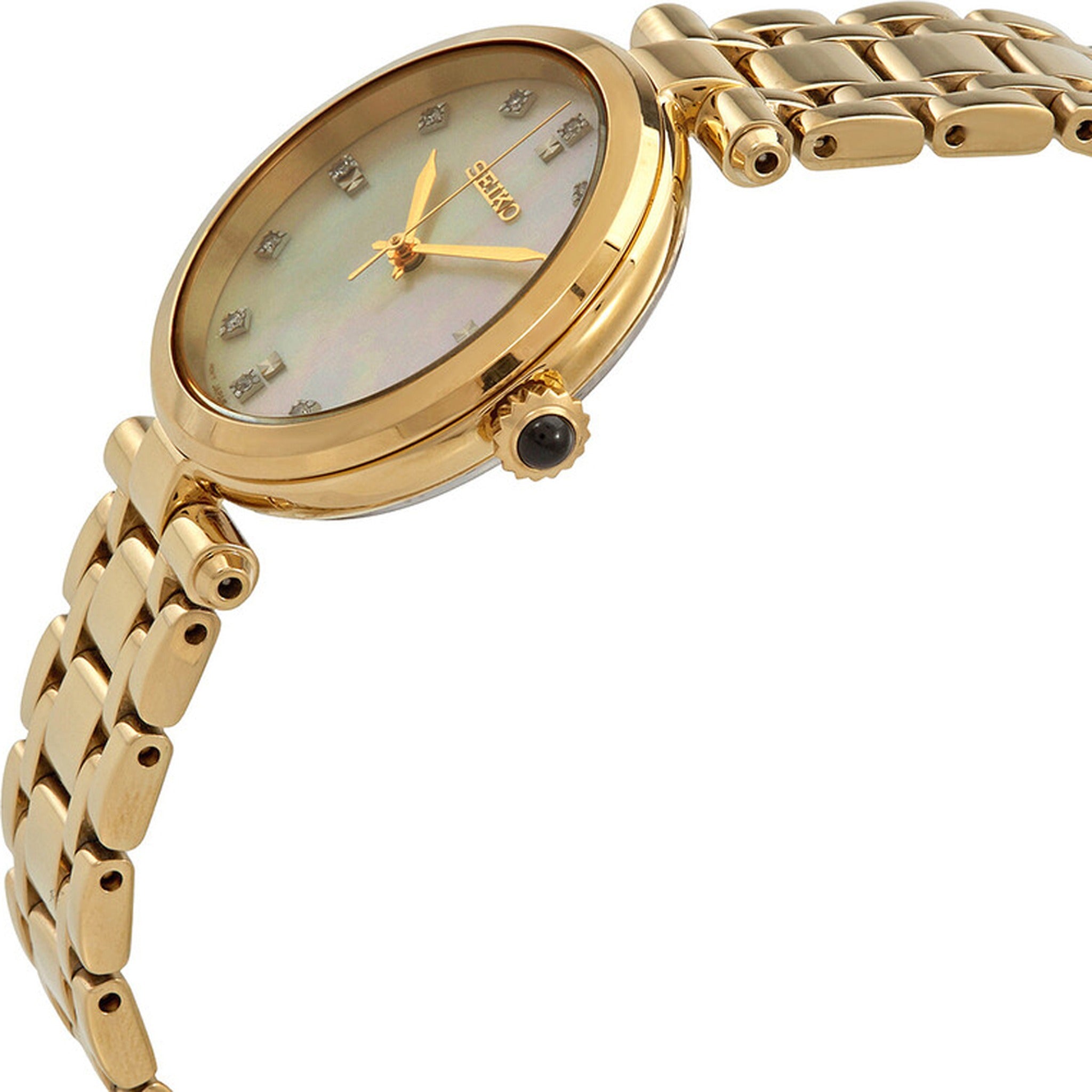 Seiko Women's Quartz Watch SRZ536P1 Gold Plated Mother of Pearl with 12 Diamonds