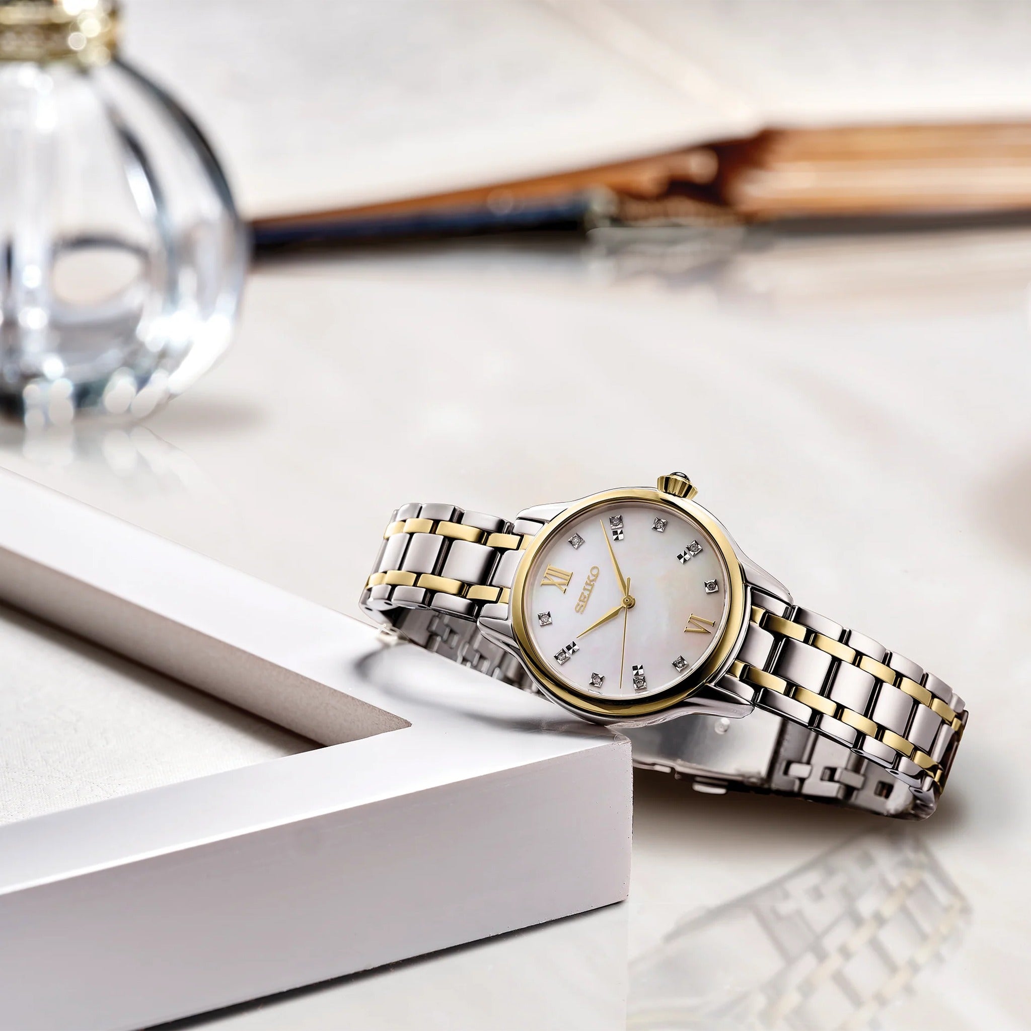 Seiko Women's Quartz Watch SRZ540P1 Roman Numerals Diamonds